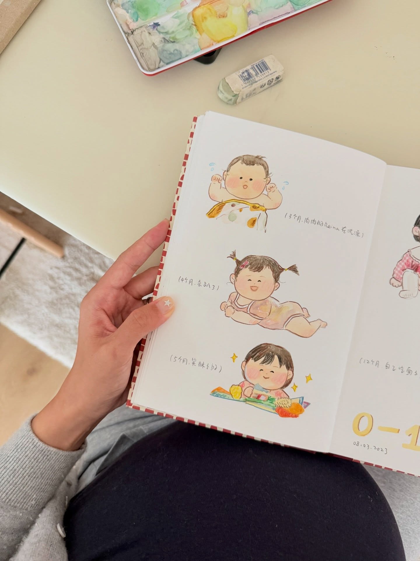 Capturing my daughter’s growth and the story of our little family 👶🏻🤍
#illustration #drawing #sketchbook #momlife