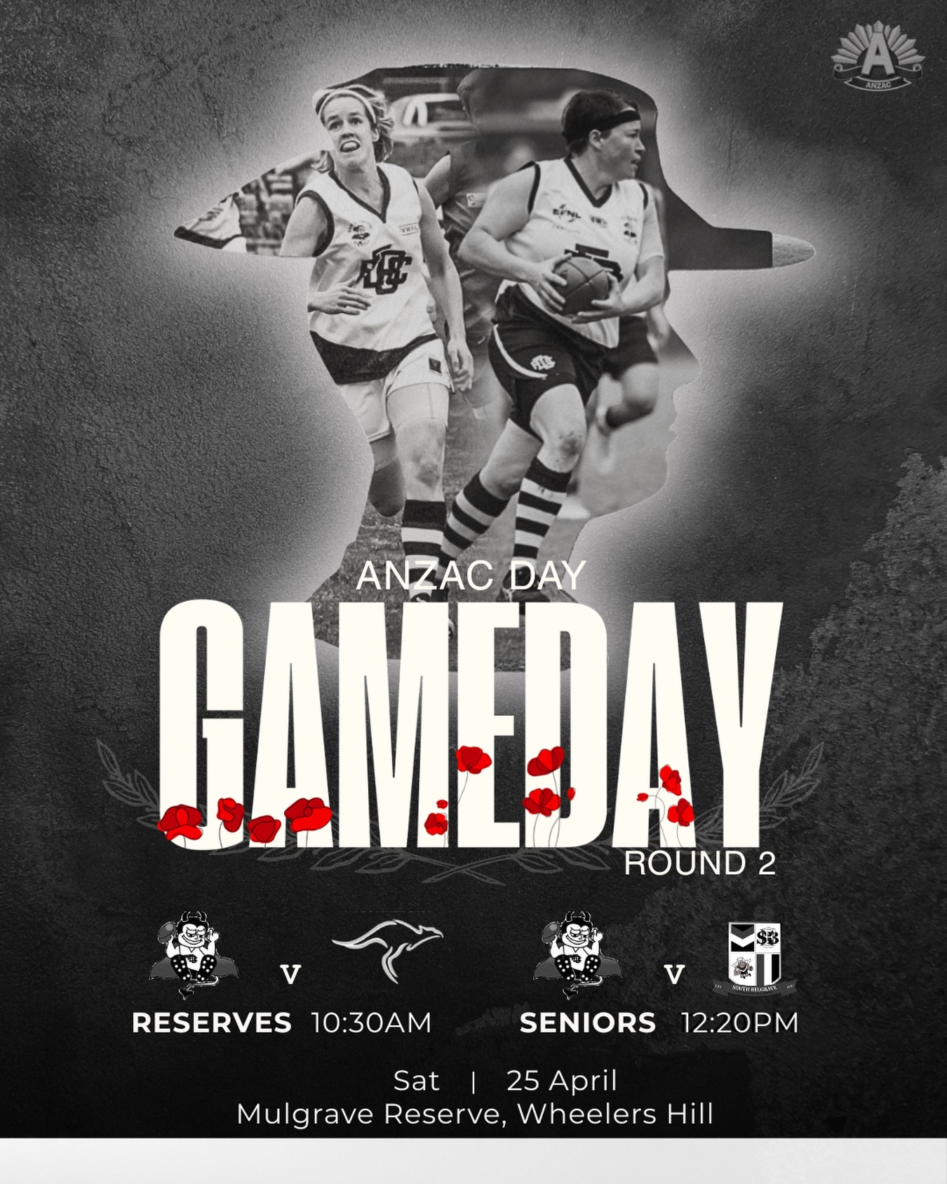What a privilege it is to be able to play the game we all know and love in this country.
Tomorrow, we pause to honour all who have worn the uniform, past and present and reflect on the freedoms their courage and sacrifice has made possible.
Lest we forget.
Our ressies take on Bayswater; and our seniors take on South Belgrave for our first home games of the season. Be sure to stick around after to celebrate the careers of two absolute legends of the game, @shellbegz and @bravofoxtrot3
