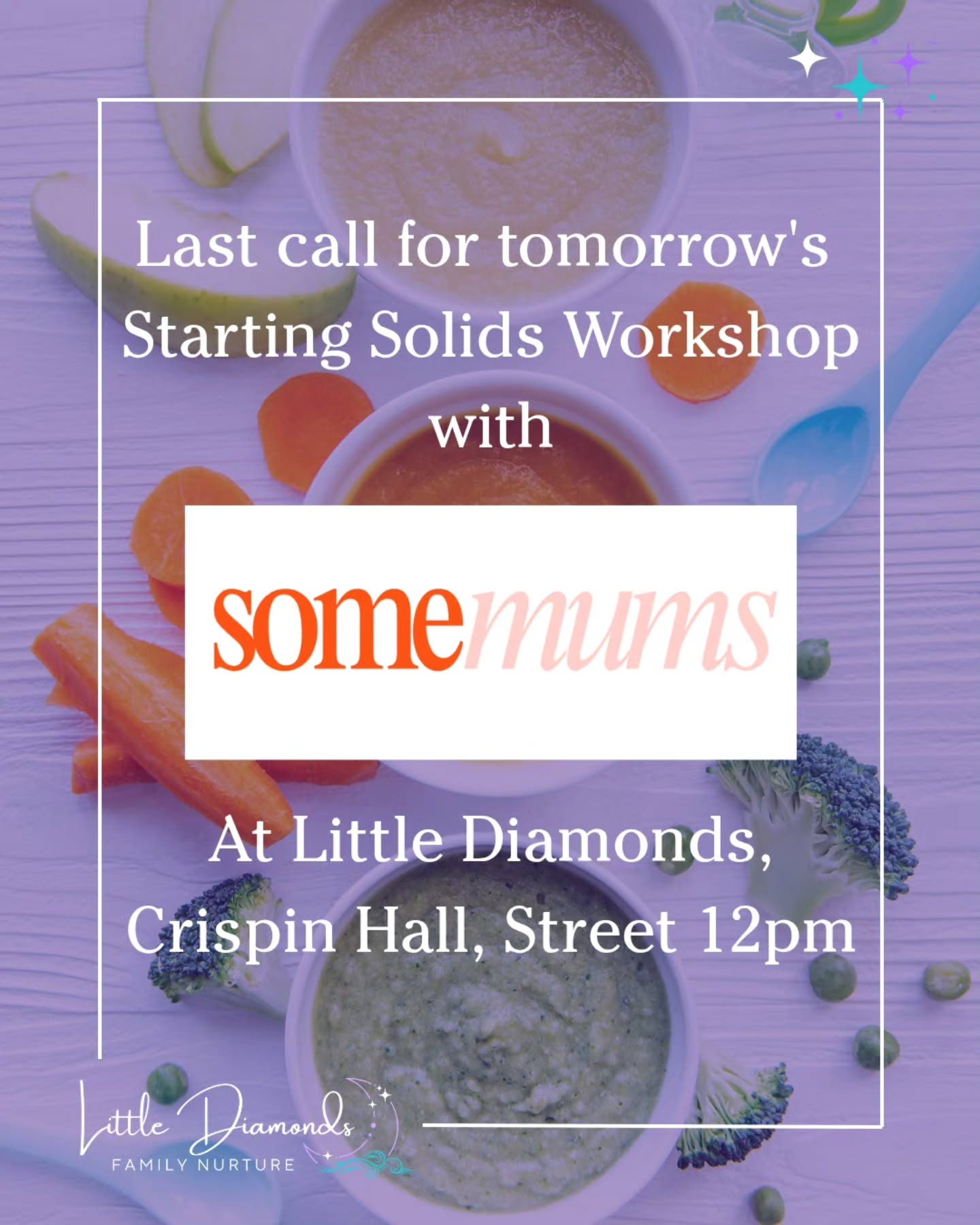 🍓 Join Vita from @some_mums at our next collab tomorrow - we still have space!
If you've got a baby and you'd like to learn more about starting solids, build your confidence and feel prepared then come along!
Vita is incredibly knowledgeable (I've weaned 2 children, sat through her workshop 4 times and still learn something new each time!) so even if you're on your first or fifth child, this workshop is worth it ✨️
If you have any questions, pop me a message otherwise you can book using our link in the bio, in my stories or head to my website.
Come and join us!
Oh, and there will be cake too!! 🎂 (for the adults)
📅 Tuesday 28th April
⏰️ 12pm (for approx hours)
📍 Little Diamonds, Crispin Hall, 83 High Street BA16 0EZ
🎟 www.littlediamondsbaby.co.uk/book-a-class