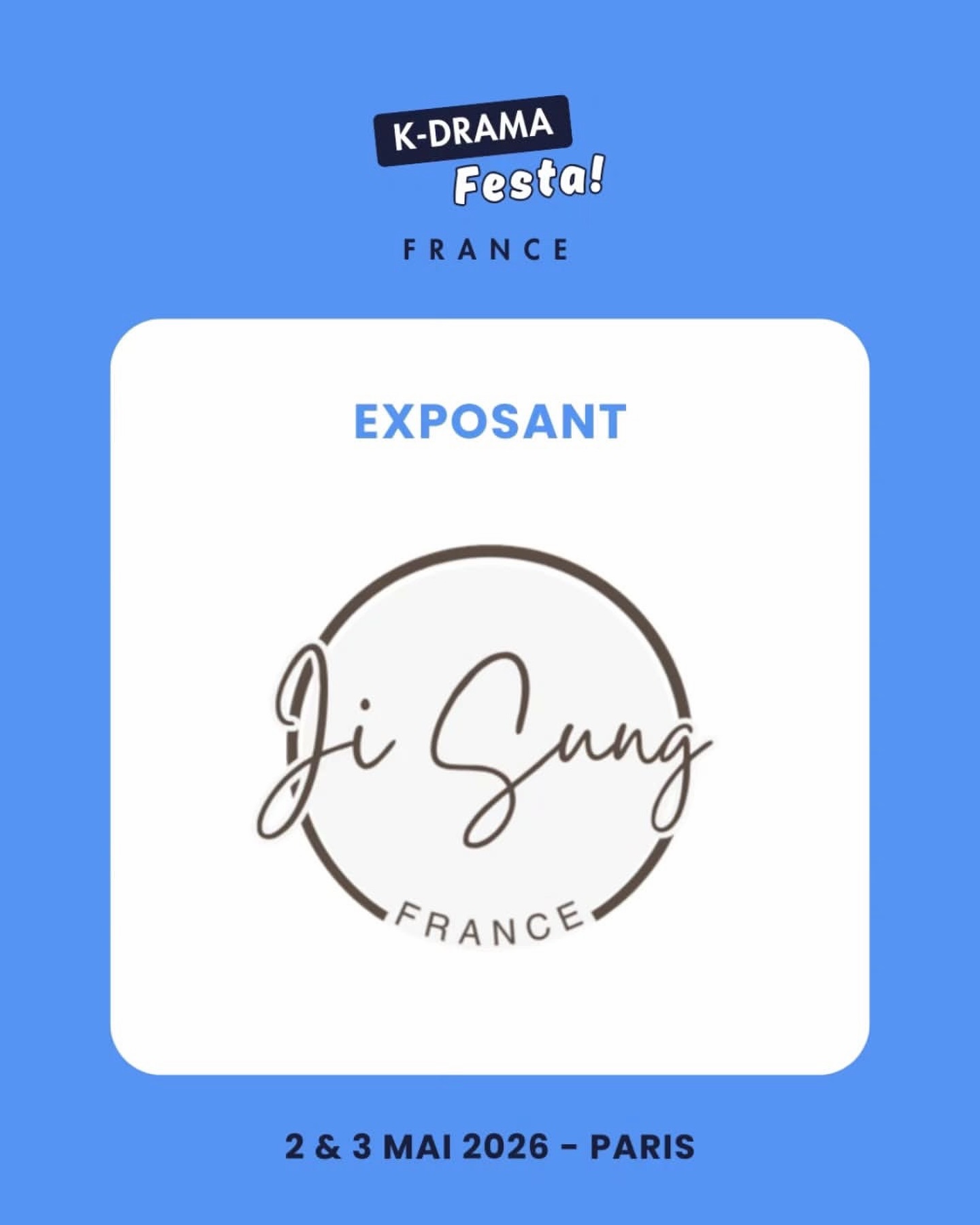 Grand moment pour les passionnés de K-dramas ✨
Un week-end entier dédié à l’univers des dramas coréens !
Retrouvez Ji Sung France, le fanclub français de Ji Sung, au K-Drama Festa 🇰🇷
Venez échanger avec nous autour de sa filmographie et de son actualité.
📍 Les 2 et 3 mai au Novotel Paris Est — Bagnolet
@justin_jisung @surpassent_official