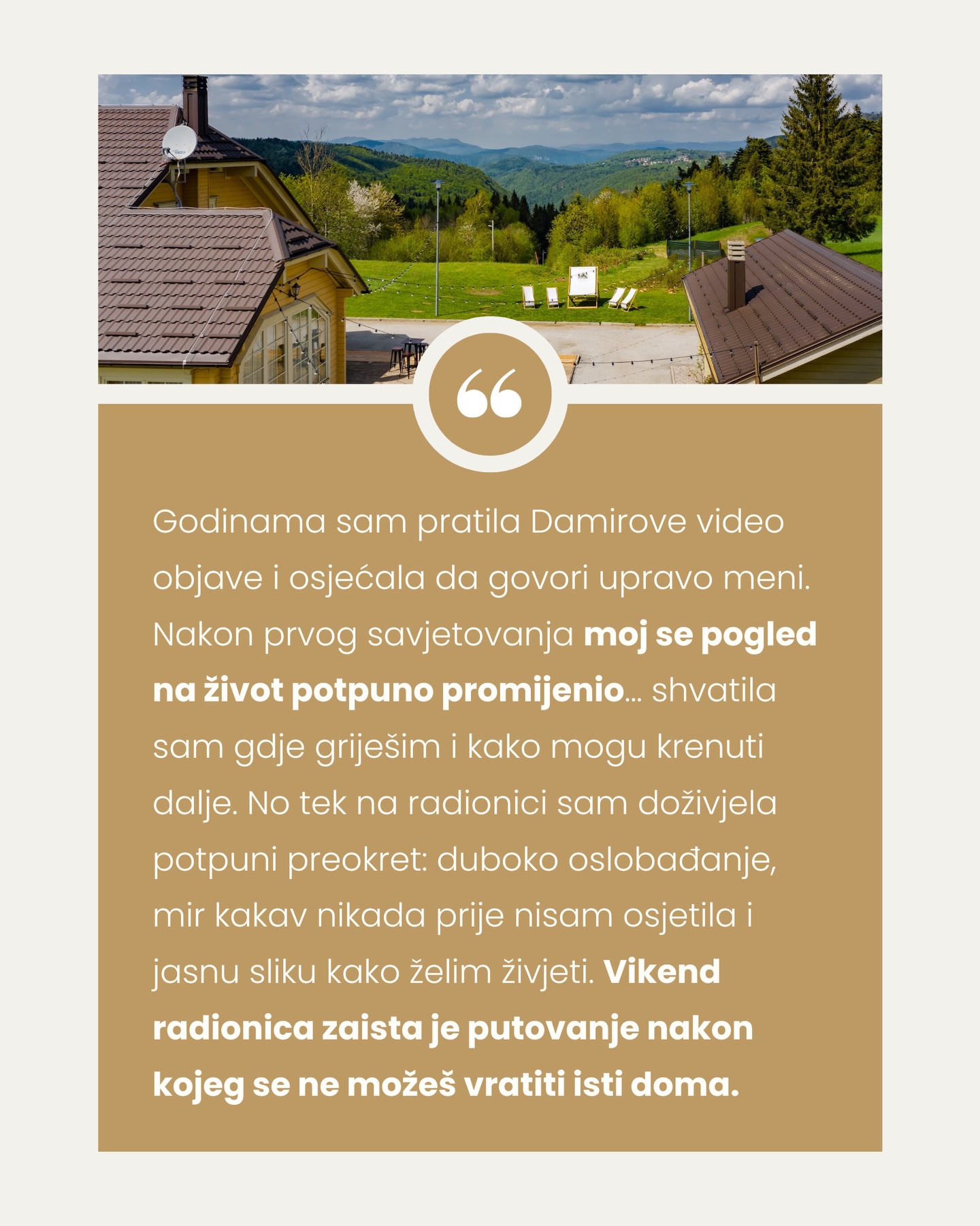 Ovo je iskustvo nakon radionice. Puno ljudi prije dolaska na vikend radionicu ima osjećaj da razumije što im se događa…Ali razumijevanje nije isto što i promjena.
Na radionici se vidi ono što inače ostaje ispod površine. Tu postaje jasno gdje gubite energiju, što u sebi držite i zašto se iste stvari ponavljaju.
Radionica nije samo neki kliše i odmak od svakodnevice. To je konkretan rad.
Kroz dijagnostiku se jasno vidi stanje u kojem se nalazite.
Kroz terapije se radi na onome što se otvori.
Imamo prostor i za vođenu meditaciju, ali i za sve što tijekom procesa izađe na površinu.
I upravo tu dolazi do iskustava koja mijenjaju način na koji vidite sebe i svoj život.
Sljedeća vikend radionica održava se u lipnju.
Posebna cijena vrijedi do kraja ovog tjedna. Ostalo je još nekoliko mjesta.
Zato ako razmišljate o dolasku, ovo je trenutak da to i napravite. Prijave su otvorene putem web stranice.
#osobnirazvoj #radnasebi