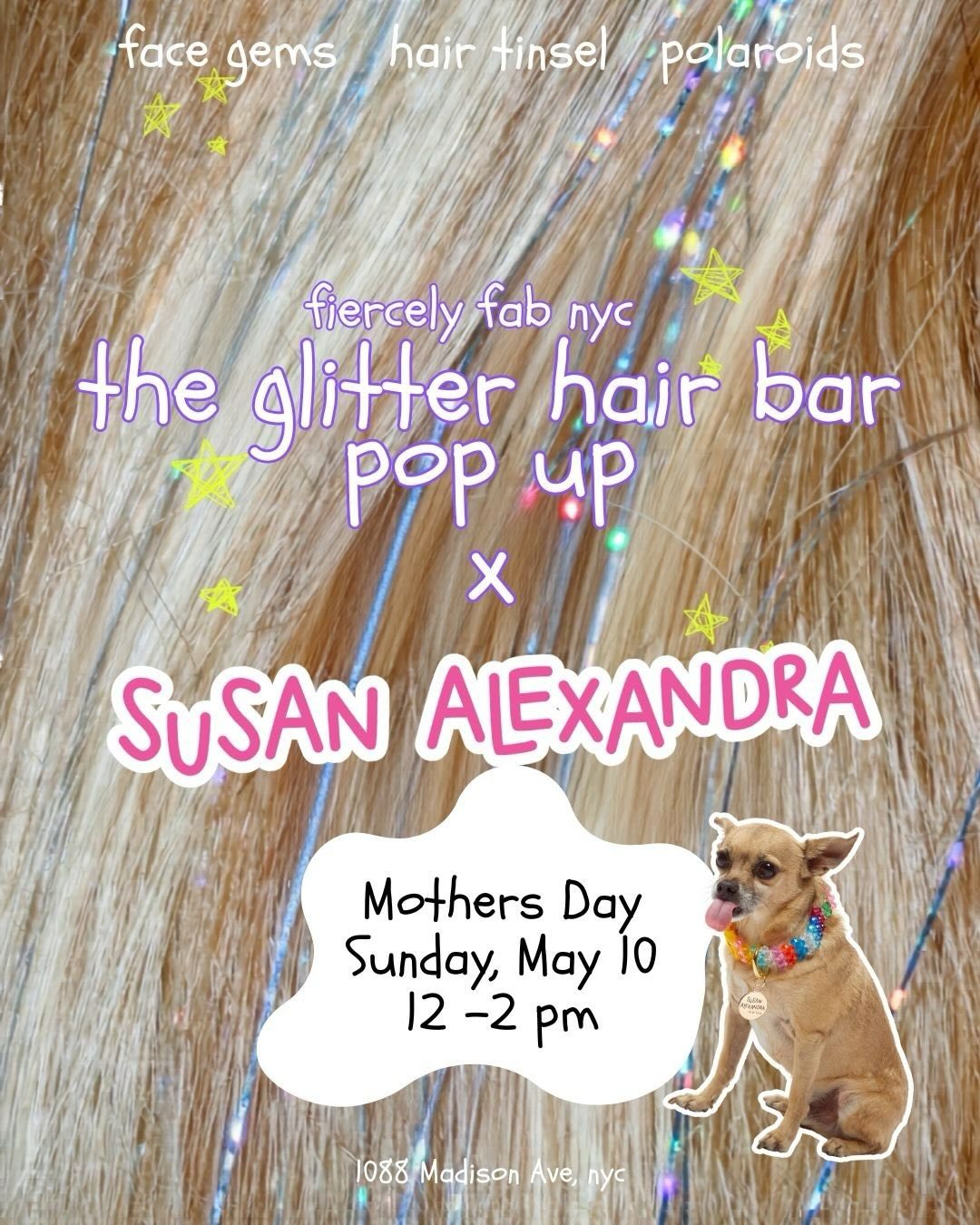 all iconic mom + daughter duos to the front, plz.
we’re popping up @susan_alexandra #ues to give ur mothers day the glam moment it deserves.
hair tinsel + face gems + photo prints + the coolest accessories the city has to offer.
reserve ur spot in bio.
#nycthingstodo #mothersdayevents #nycmothersday