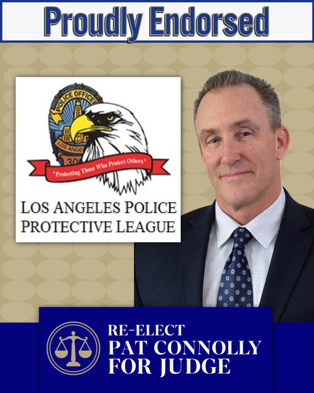 Proud to receive the endorsement of the Los Angeles Police Protective League.
The LAPPL represents 8,700 of Los Angeles' finest — officers who answer the call every day, often at great personal risk.
I am grateful for their trust, and I will continue to bring the same commitment to fairness, integrity, and the rule of law that has defined my time on the bench.
Thank you, @protectiveleague
Re-elect Judge Pat Connolly • Superior Court Office No. 116
🗳️ June 2, 2026
#LAPPL #PatConnollyForJudge #LASuperiorCourt