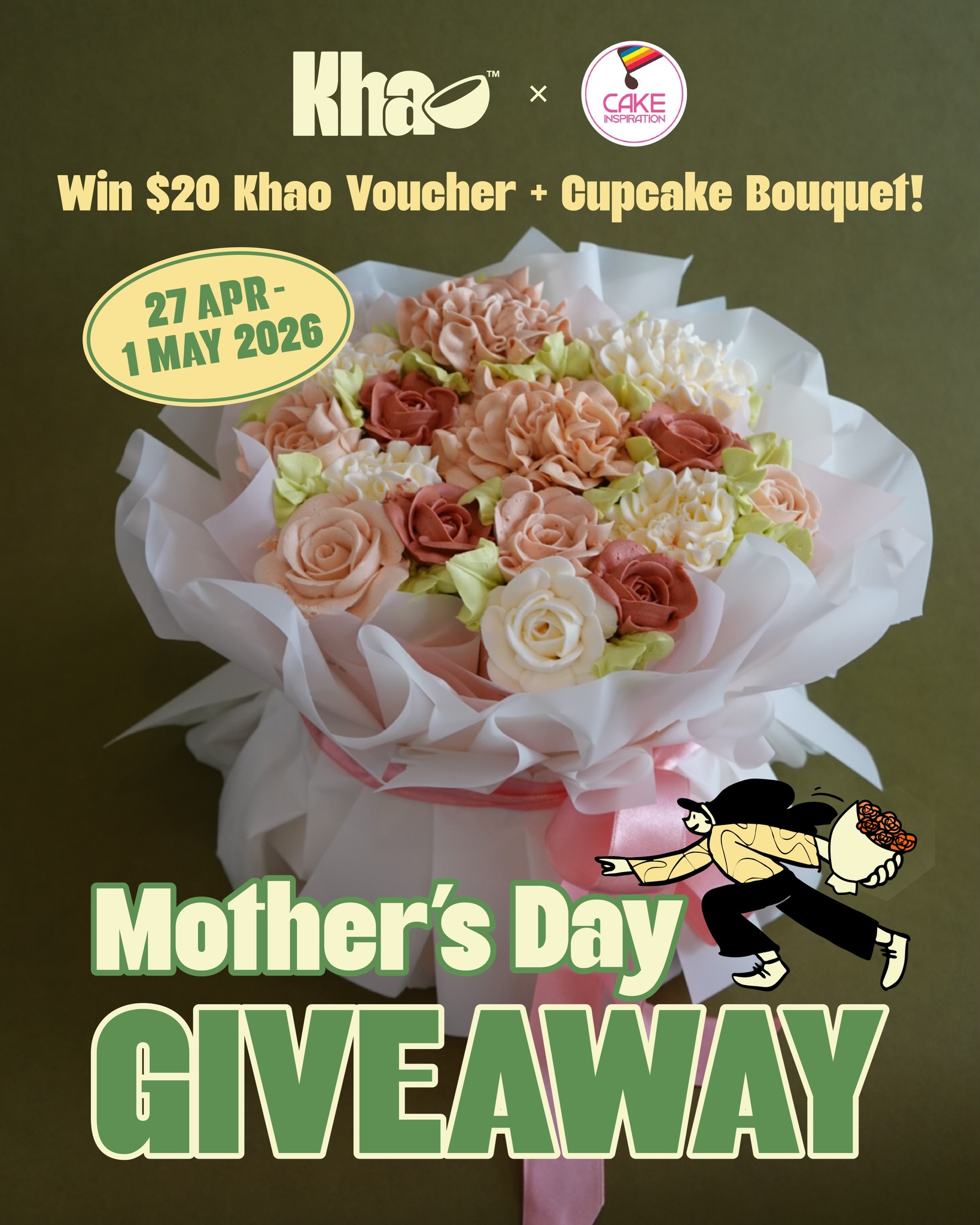 🚨GIVEAWAY CLOSED🚨
This Mother’s Day, we’re celebrating Moms 💛
Together with @khaotolive and @cakeinspiration.sg, five lucky winners will receive a $20 Khao Gift Voucher + a Cupcake Bouquet (7pcs) worth over $100
Redeem at Cake Inspiration outlet between 3 to 10 May and treat moms to hearty, flavour-packed bowls and a cake that makes the moment extra special.
✨ How to join:
1️⃣ Follow @cakeinspiration.sg & @khaotolive
2️⃣ Like & Save this post
3️⃣ Tag 3 friends in the comments below
Enter as many times as you like, each comment is an additional chance!
📆 Giveaway Period:
27 April 12PM — 1 May, 12PM
🏆 Winner Announcement:
2 May via our IG Story — stay tuned!
Good luck, your next Mother’s Day gift might just be on us!
*This giveaway is valid for participants who are currently residing in Singapore.