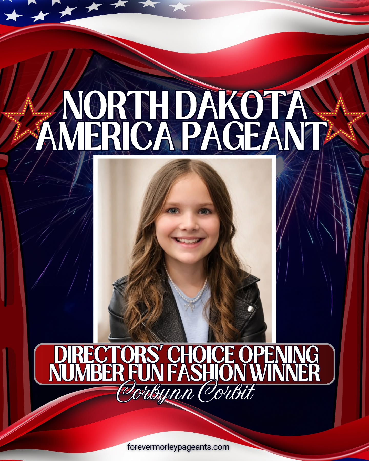 DIRECTORS' CHOICE OPENING NUMBER FUN FASHION AWARD GOES TO...Corbynn Corbit!
Congratulations π π π
#ForevermorleyProductions #pageant #NorthDakotaAmericaPageants