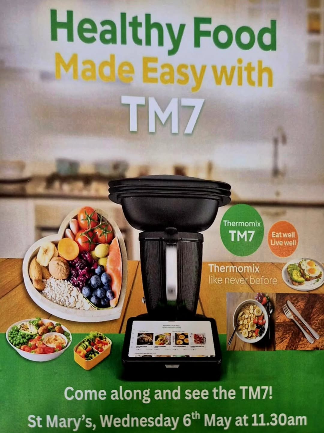 Everyone welcome to come down and join us for this demo on Wednesday 6th May at 11.30
#stmarysyouthcentretullamore #Tullamore #termomix #community #cooking