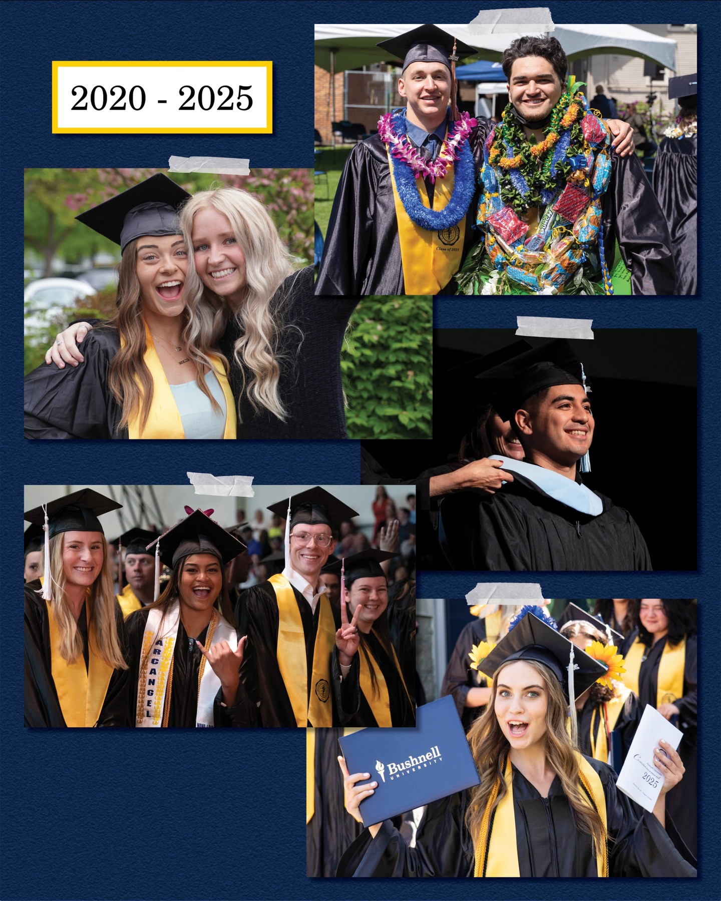 For 130 years, our academic year has concluded with a celebration of all our students have accomplished.
In this month’s 130-year anniversary reflection, just ahead of this year’s Spring Commencement, we’re looking back on the tradition of celebrating our graduates as they receive their degrees. It marks the culmination of their time at Bushnell, and we love seeing how caps and gowns have remained a constant throughout our history.
We look forward to adding Spring Commencement 2026 to that legacy next week!