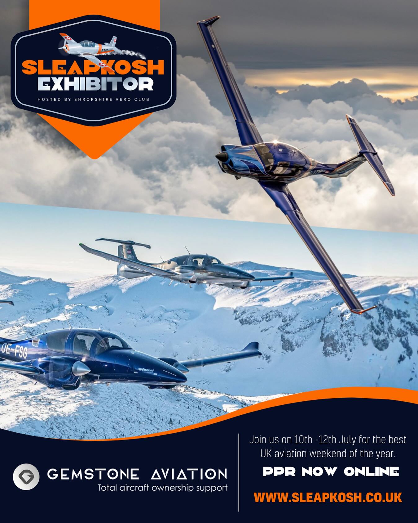 We’re delighted to have @gemstone_aviation exhibiting with us at SleapKosh, the sole UK & Ireland @diamondaircraftind dealer with some beautiful 💎s on display, including the new DA62, DA50 and more.
They will be joining the huge corporate exhibition trade show with your favourite OEM and aircraft manufacturers, dealers and aviation companies from UK and Europe 🇬🇧🇪🇺
Join us at SleapKosh on the 10-12th July for the UKs biggest fly-in airshow and trade show. Find out more at sleapkosh.co.uk #SleapKosh #Airshow #Diamond #DA62 #FlyIn