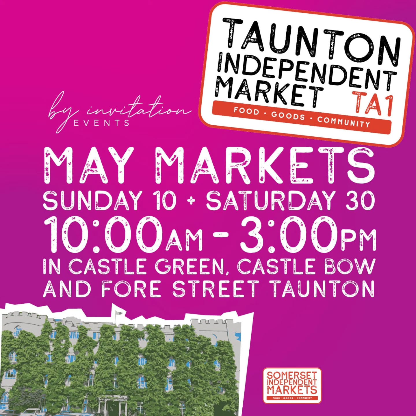 ✨ TAUNTON INDEPENDENT MARKET RETURNS ON SUNDAY 10TH MAY ✨
We’re back on Castle Green and Castle Bow from 10am - 3pm with another brilliant line-up of independent traders 🙌
🛍️ Food, drink, shopping & local businesses
🎶 Great atmosphere with live music in the heart of town
💛 Free entry – just come and enjoy it
We’re proud to be a regular, self-funded market, built from the ground up, bringing consistent footfall into Taunton every single month and supporting our high street along the way.
That consistency matters… and you’re part of it 👇
📍 Castle Green, Taunton
🗓 Sunday 10th May
⏰ 10am – 3pm
Come down, support local, and make a day of it ✨
#TauntonIndependentMarket #YourTownYourMarket #SupportLocal #ShopSmall #Taunton SomersetEvents CommunityDriven IndependentBusiness regularmarket