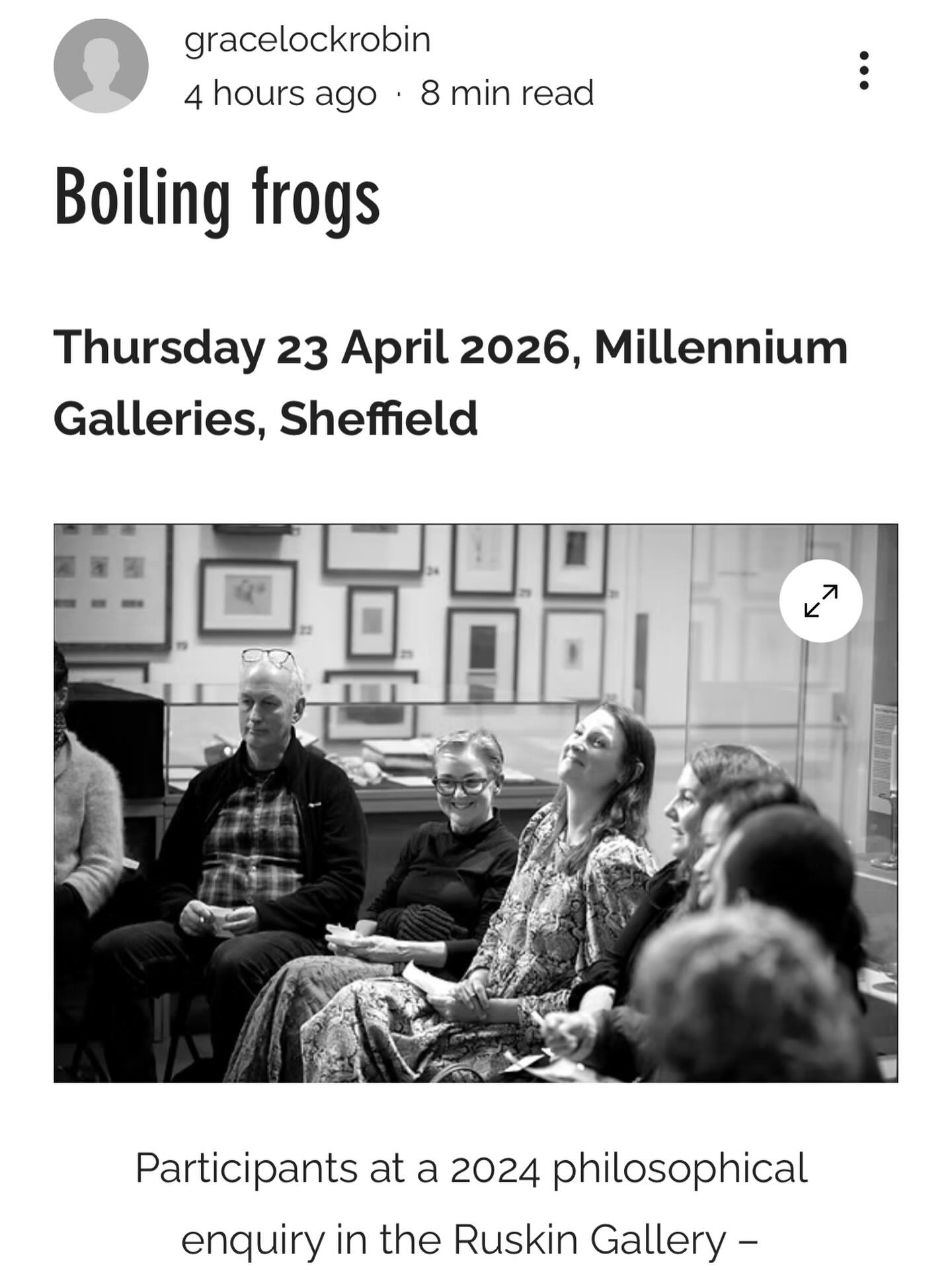 A new blog about yesterday’s @sheffmuseums event and my philosophy workshop on noticing nature: https://www.thinkingspace.org.uk/post/boiling-frogs #philosophymatters #naturenow #p4c #thinktogethersheffield