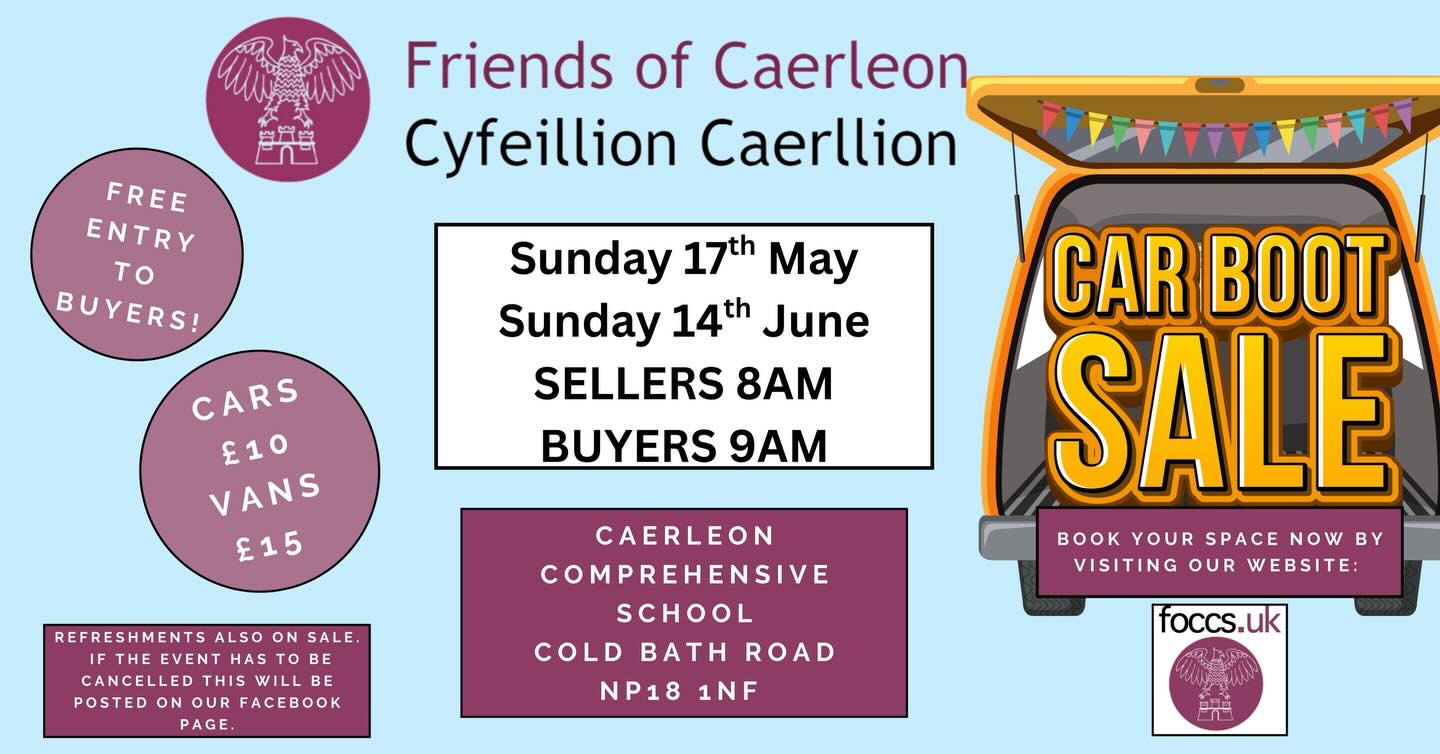 @foccscaerleon are holding two car boot sales this summer.
Reserve your spaces now on their website foccs.uk
#pta #fundraising #foccs