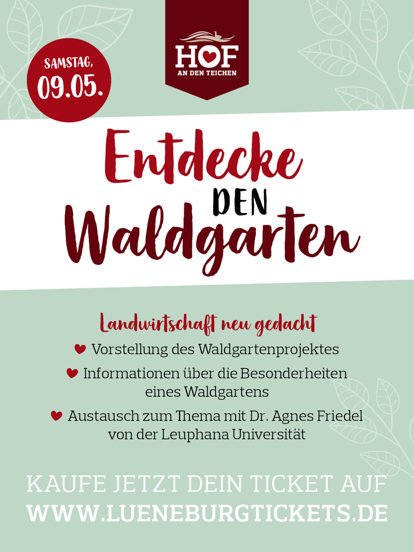 🌳 Die Führung mit Dr. Agnes Friedel am vergangenen Samstag war ausverkauft. Die nächste steht schon an: nutzt die Gelegenheit im herrlichen Mai durch unseren Waldgarten zu streifen und das Prinzip von unserer Expertin im Großen und Kleinen erklärt zu bekommen - Fragen sind ausdrücklich erwünscht!
Auf www.lueneburgtickets.de könnt ihr die Tickets für 15 € erwerben.