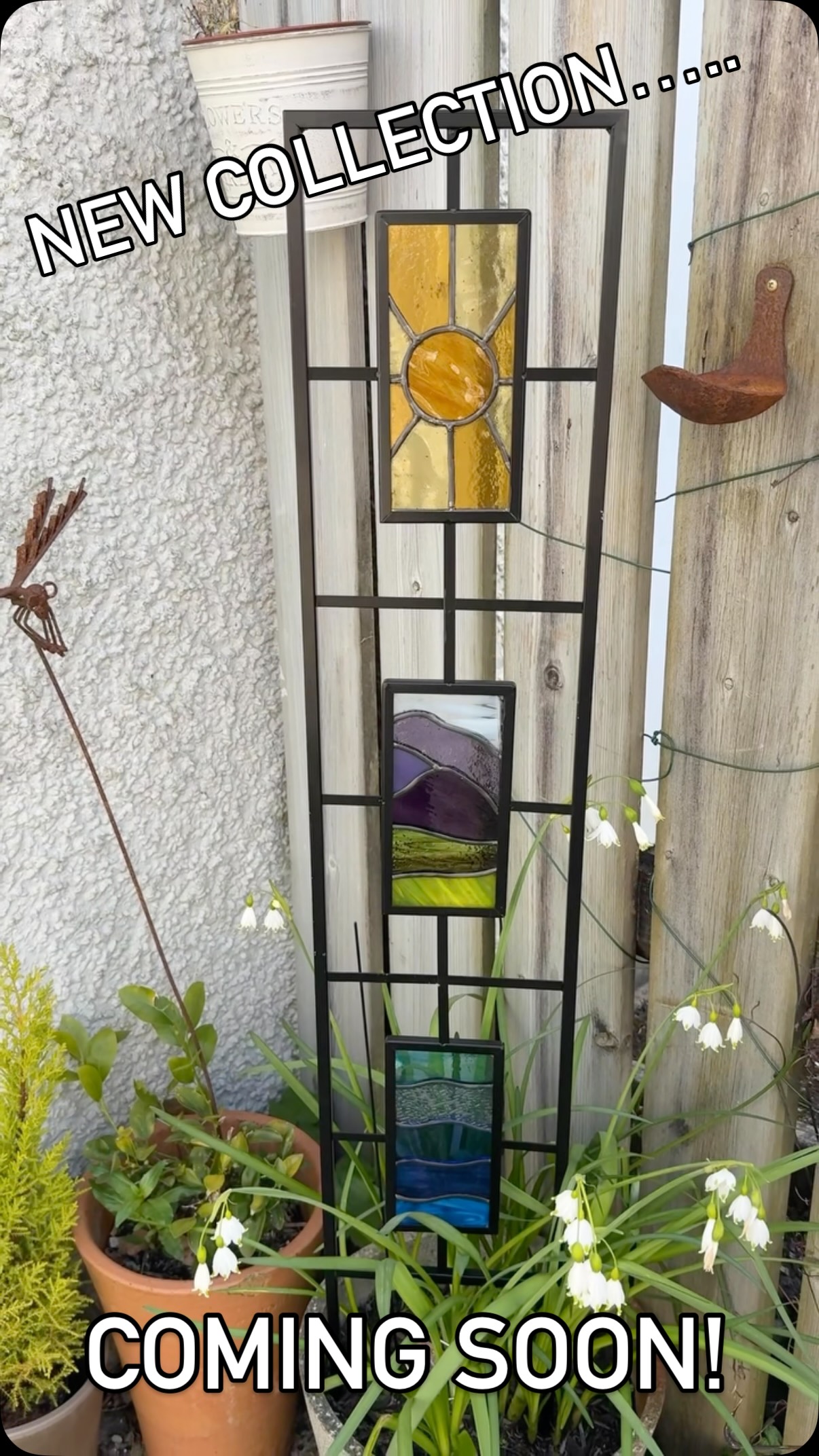 Want to see more?
Demand has been so high for these, but also for the workshops to make your own, that I’ve decided to create a new collection inspired by nature and the Lakeland landscapes for you all to enjoy!
Make sure you sign up to my mailing list ASAP to be the first to see the new designs & hear when they will be going ‘live’ on my website …. Or contact me now to have a bespoke design created or register your interest for a workshop.
Set in a powder coated steel frame, each of the three stained glass panels are carefully created using the traditional Leadlight technique and secured into place using a discrete weatherproof sealant, so that this piece of garden art can be displayed all year round, bringing the colours and magical light of the lakes into your outdoor space whatever the weather.
This beautiful garden feature is a commission piece, and was pre-ordered by a lovely couple visiting Keswick on holiday who bumped into me at the @artsandcraftsinkeswick fair! They fell in love with one of my designs, but wanted the mountain panel created in my signature purple haze colourway, rather than the autumnal colours I had on display. They are visiting again next week, so will be coming to the studio in person to collect it.
#StainedGlass #GardenArt #Design #GlassArt #Colour
@rheged_centre @the_makers_mill @thehappyherdwick @blackwellartsandcrafts @contemporaryglasssociety @visitkeswick @visit.lakedistrict @arts_cumbria @thecumbriaguide @grangekeswick @make_it_at_market @bbc @britboxtv