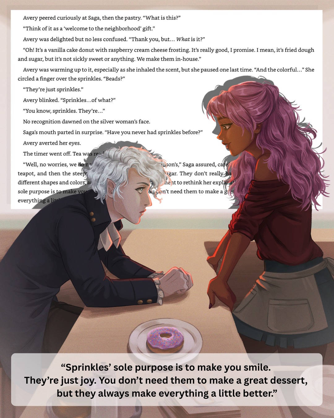 Showcasing the amazing work of @lisamanuzak against the page of the scene that inspired the art.
#wlw #sapphicbooks #fantasybooks #cozymystery
