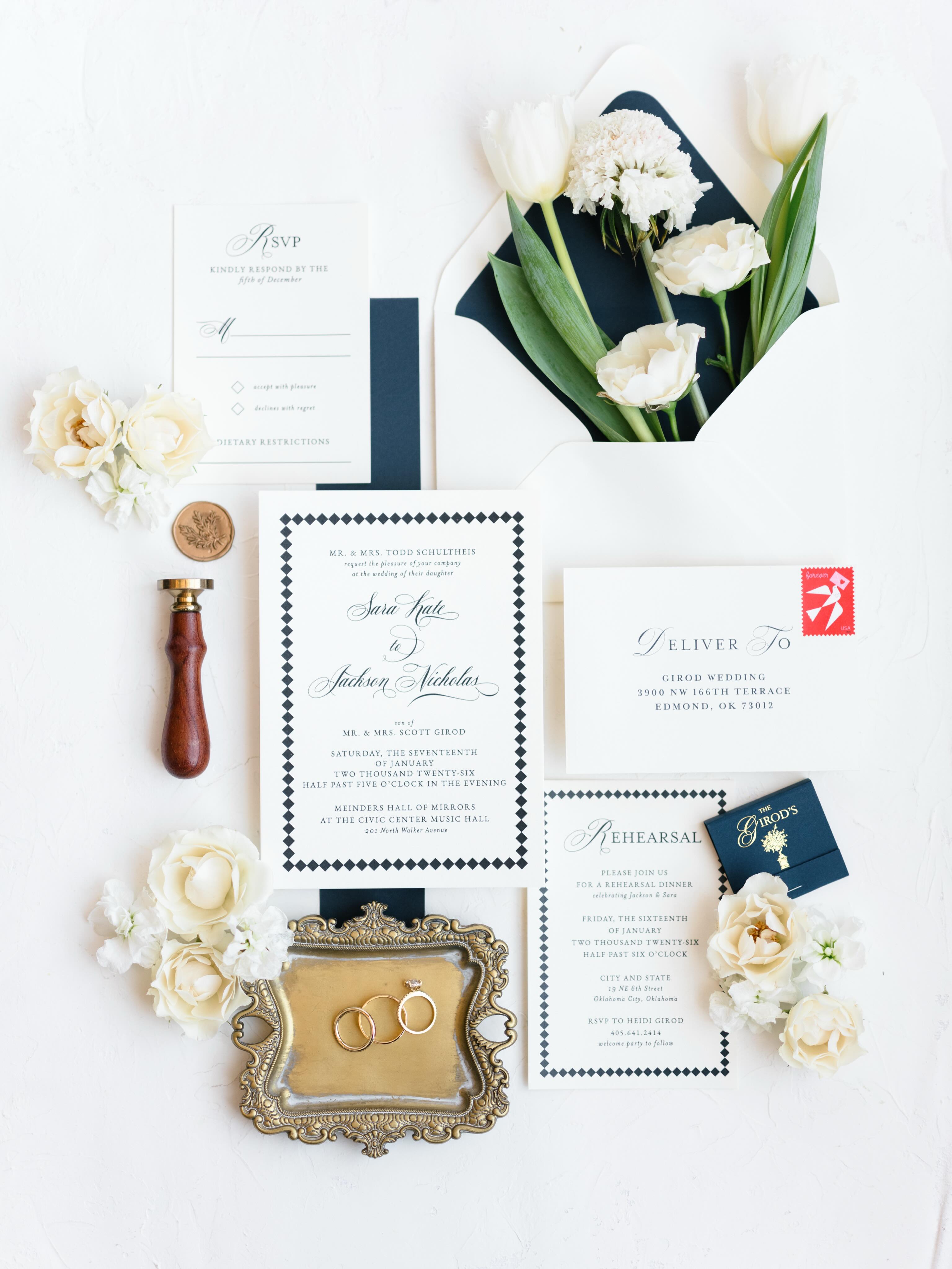 Sara and Jackson ✉️🤍
This wedding was recently featured by @wedsociety.oklahoma for its classic elegance and high-end charm, but I wanted to highlight all of the stunning details of this invitation suite up close. Sara was so intentional with every design decision, and it really shows.
One for the books, no doubt about it!
Planner: @ashleyelkins_events
Venue: @okcciviccenterspecialevents
Photo: @laurenbeauphoto
Feature: @wedsociety.oklahoma