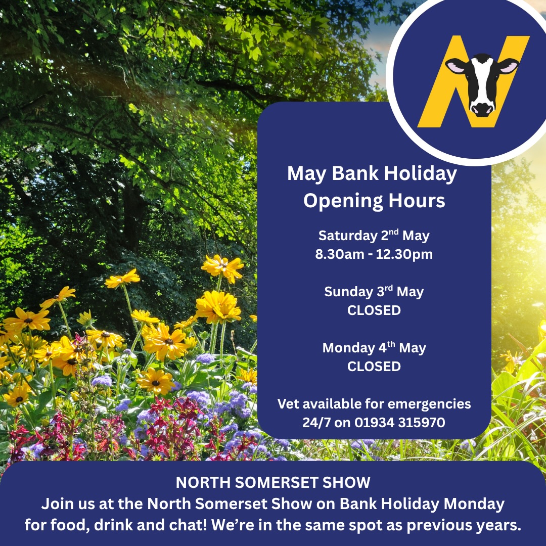 Don’t forget to get your medicine orders in ahead of the bank holiday weekend! On Monday our office may be closed, but you will find some of the team at the North Somerset Show 🐄🐑