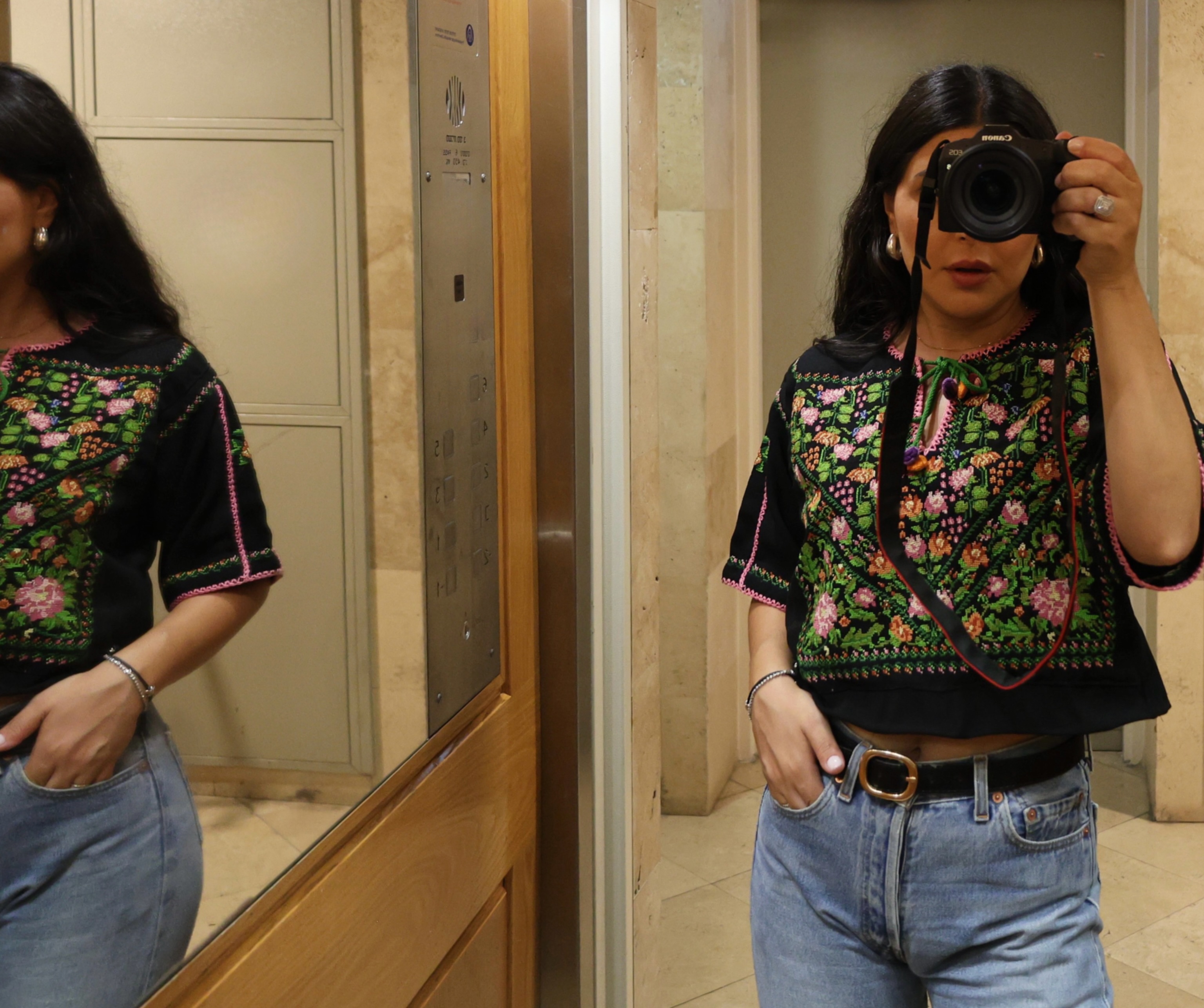 Zahra ..a cropped blouse with a fully hand-embroidered Palestinian tatreez
And a pair of vintage Levi’s is my kind of combination. 💃🏻
inspired by almond blossoms, spring air, and the landscape around my home in Mount Carmel.
Pre-order in very limited quantities,
with the option to choose your own thread color combinations.
DM for more▫️▫️▫️
زهرة 🌸
بلوزة كروب مع قبّة مطرّزة يدويًا بالكامل بالتطريز الفلسطيني
مستوحاة من زهر اللوز وأجواء الربيع ومنظر وطبيعة بيتي بجبل الكرمل.
بطلب مسبق وبكمية محدودة جدًا،
مع إمكانية اختيار ألوان الخيوط.
راسلوني للتفاصيل..
#see_through_samar
#explore
#ethnicalfashion
#celebrating_heritage
#palestinian_tatreez_تطريز_فلسطيني_تراث_فلسطيني