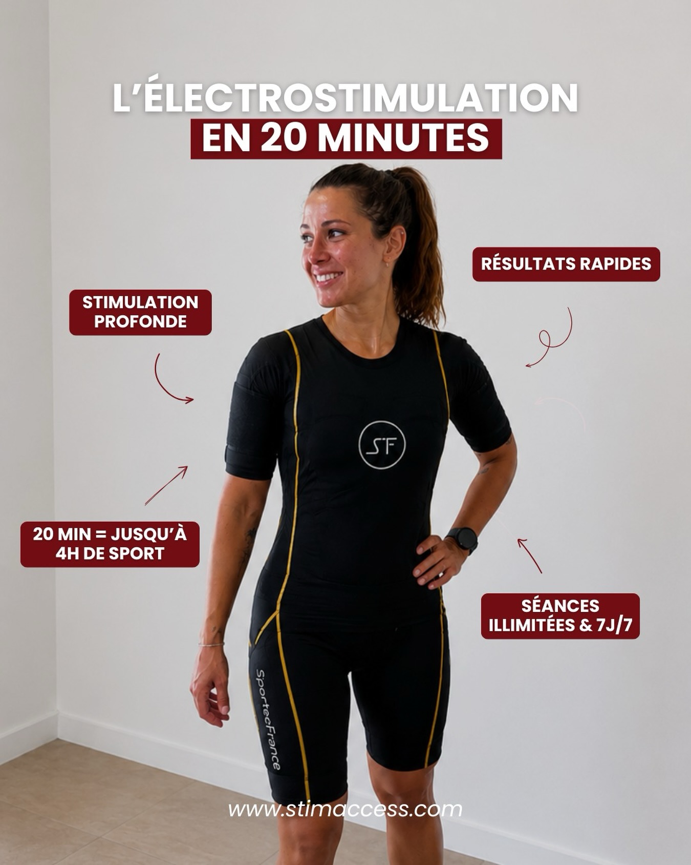 20 minutes pour reprendre le contrôle de ton corps. ⚡️
Chez STIM ACCESS, profite d’un entraînement par électrostimulation accessible 7j/7, avec séances illimitées, résultats rapides et technologie de pointe.
✔️ Renforcement musculaire
✔️ Perte de graisse
✔️ Tonification du corps
✔️ Gain de temps au quotidien
Le tout dans un studio moderne, autonome et simple d’accès.
R