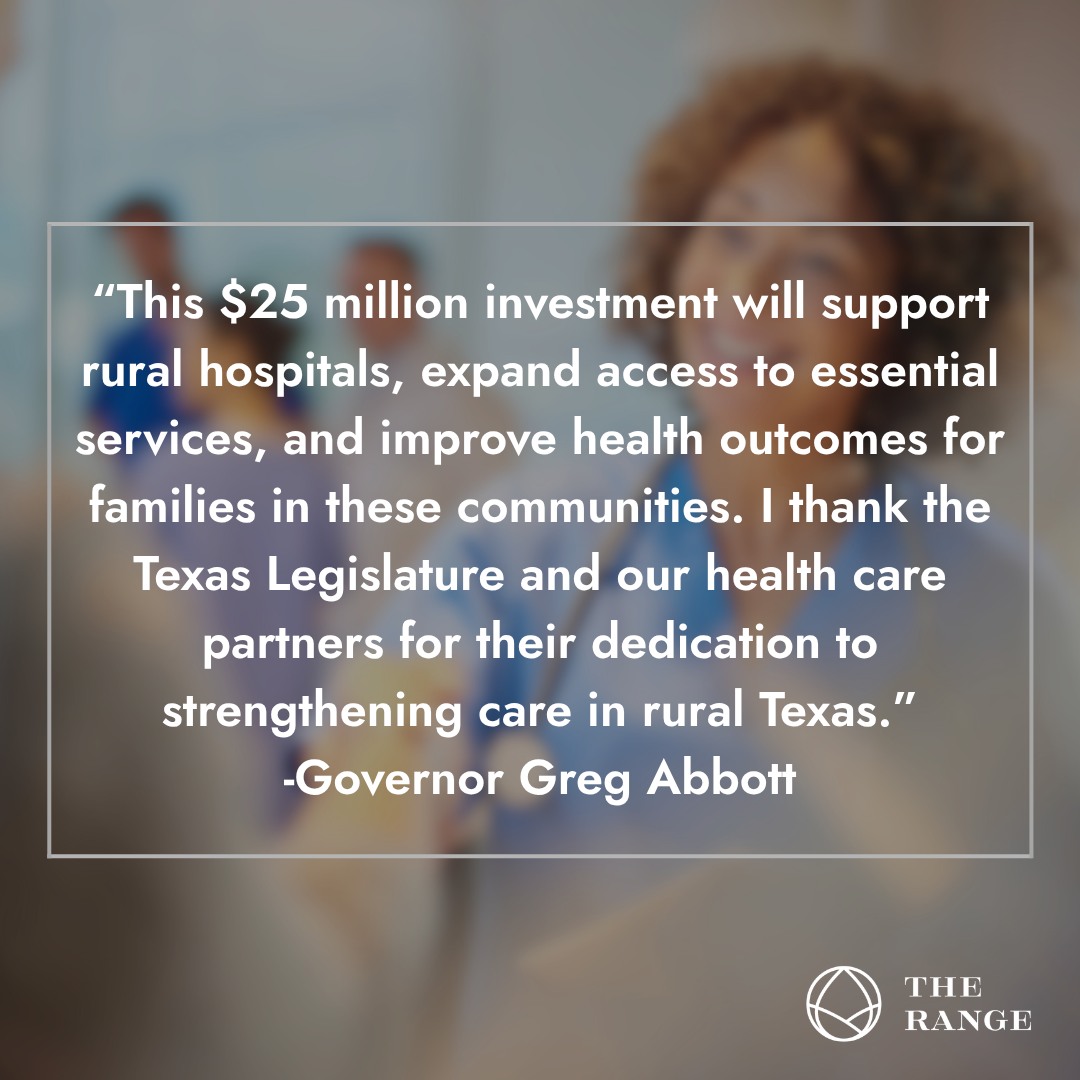𝐁𝐢𝐠 𝐧𝐞𝐰𝐬 𝐟𝐨𝐫 𝐫𝐮𝐫𝐚𝐥 𝐡𝐞𝐚𝐥𝐭𝐡𝐜𝐚𝐫𝐞 𝐢𝐧 𝐓𝐞𝐱𝐚𝐬! The state announced $25 million in grant funding to help strengthen rural hospitals, expand services, and improve access to care. As you know, healthcare is one of our priority areas, and we are working to support hospitals across our region with data, resources, and innovative ideas that can help strengthen rural care. If you're a hospital serving one of our rural communities, we'd love to connect. The deadline to submit applications is May 28. Email info@therange.org and let’s start a conversation about how we can support healthier communities together. #TheRANGE #RuralHealthcare #TexasPanhandle #HealthInnovation