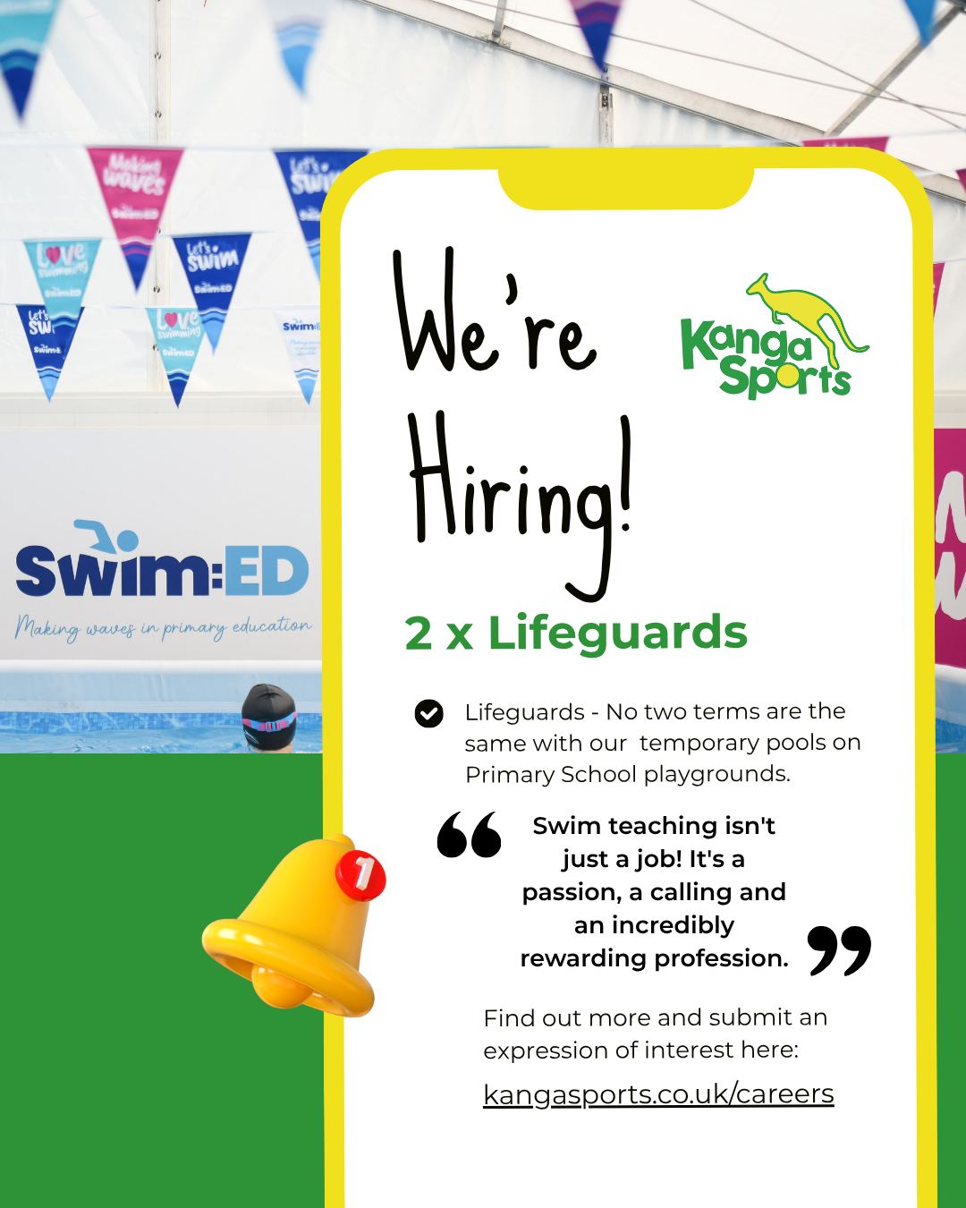 🏊 WE’RE HIRING LIFEGUARDS 🏊
Kanga Sports is looking for two Lifeguards to join our swimming team, working across Halifax, Bradford and Craven.
Every day, we help children build confidence, learn life-saving skills and develop a love of sport through swimming lessons delivered directly in school playgrounds.
This is more than just a lifeguarding role. It’s a chance to:
💙 Make a real difference to children
💙 Work in a fun and supportive team
💙 Build a career in swimming and education
💙 Enjoy active, rewarding work every day
Here’s what our team says about working at Kanga:
⭐ “I started as a lifeguard and progressed to becoming a swimming teacher with Kanga’s support.”
⭐ “Seeing children grow in confidence makes the job so rewarding.”
⭐ “I felt valued from day one.”
⭐ “Teaching swimming is more than a job - it’s a passion.”
If you’re passionate about helping children and enjoy working in a positive, active environment, we’d love to hear from you.
📅 Closing date for applications: Thursday 4th June
📅 Interviews will take place on 10th and 11th June
Comment “SWIM” below or send us a message for more information.
#KangaSports #NowHiring #LifeguardJobs #SwimmingTeacher #HalifaxJobs #BradfordJobs #CravenJobs #SchoolSwimming