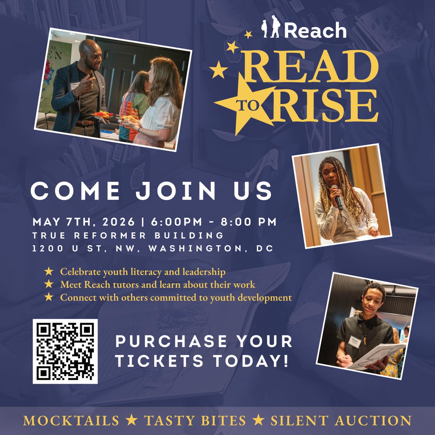 It’s back! Reach’s online auction is live from 5pm today through May 7th at 7:45 PM.✨
From special items, such as scholarship contributions that directly support Reach seniors, to D.C. United tickets or a night out with friends at Barcelona Wine Bar, Reach’s auction has something for you! Even if you can’t make it to Read to Rise, you can definitely still participate in the auction.
There is just one week left until Reach’s Read to Rise celebration—if you haven’t registered yet, there’s still time to get tickets!
All auction items can be viewed at https://givebutter.com/c/ReadtoRise2026/auction?blm_aid=0.