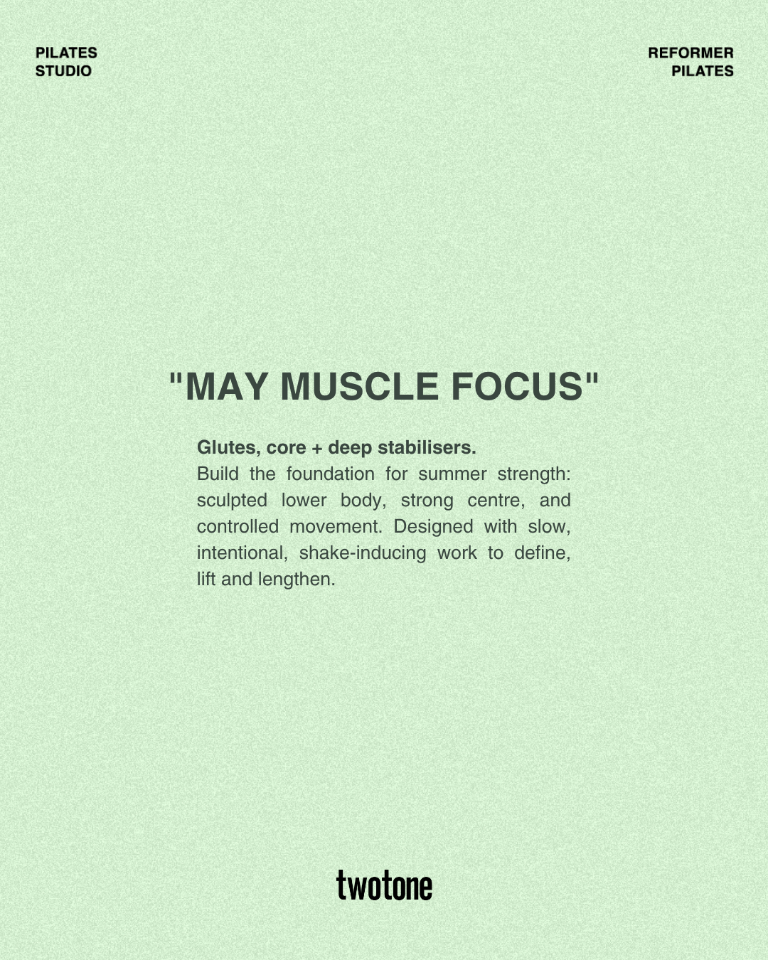 May is about strength.💪
We build from the ground up to create power where it matters most: your glutes, core + deep stabilisers. Expect controlled movement, slow burn holds, and full-body connection.
This is how you sculpt, stabilise, and feel stronger in every move.
Book your class. ⭐️