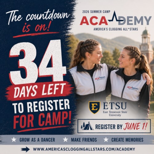 34 days left.
Don’t miss the ACAdemy experience.
👉 Register by June 1
www.americascloggingallstars.com/academy