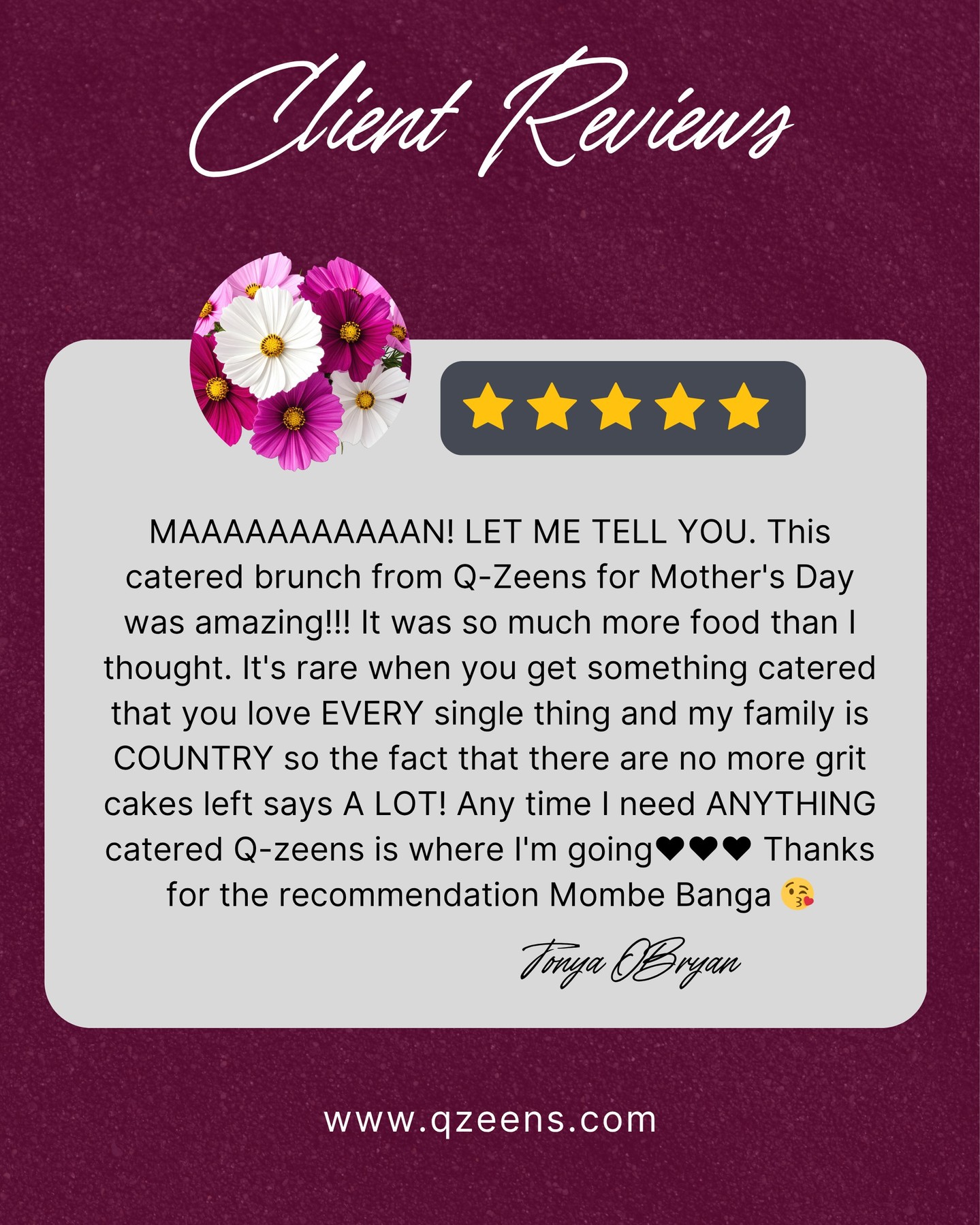 āBest decision we made.ā
Thatās what we hear most from clients after experiencing a Q-Meal.
This Motherās Day, let us take care of the mealāso you can focus on everything else that matters. š
#ClientLove #QZeens #Testimonial #MothersDayExperience #FoodThatMatters
