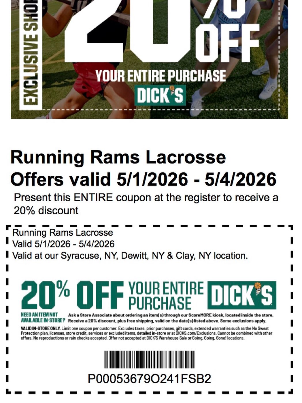 Get your DSG coupon here! Running Rams is excited to team up with Dewitt/Clay DSG! Use the Running Rams coupon this weekend to stock up and save big at checkout!