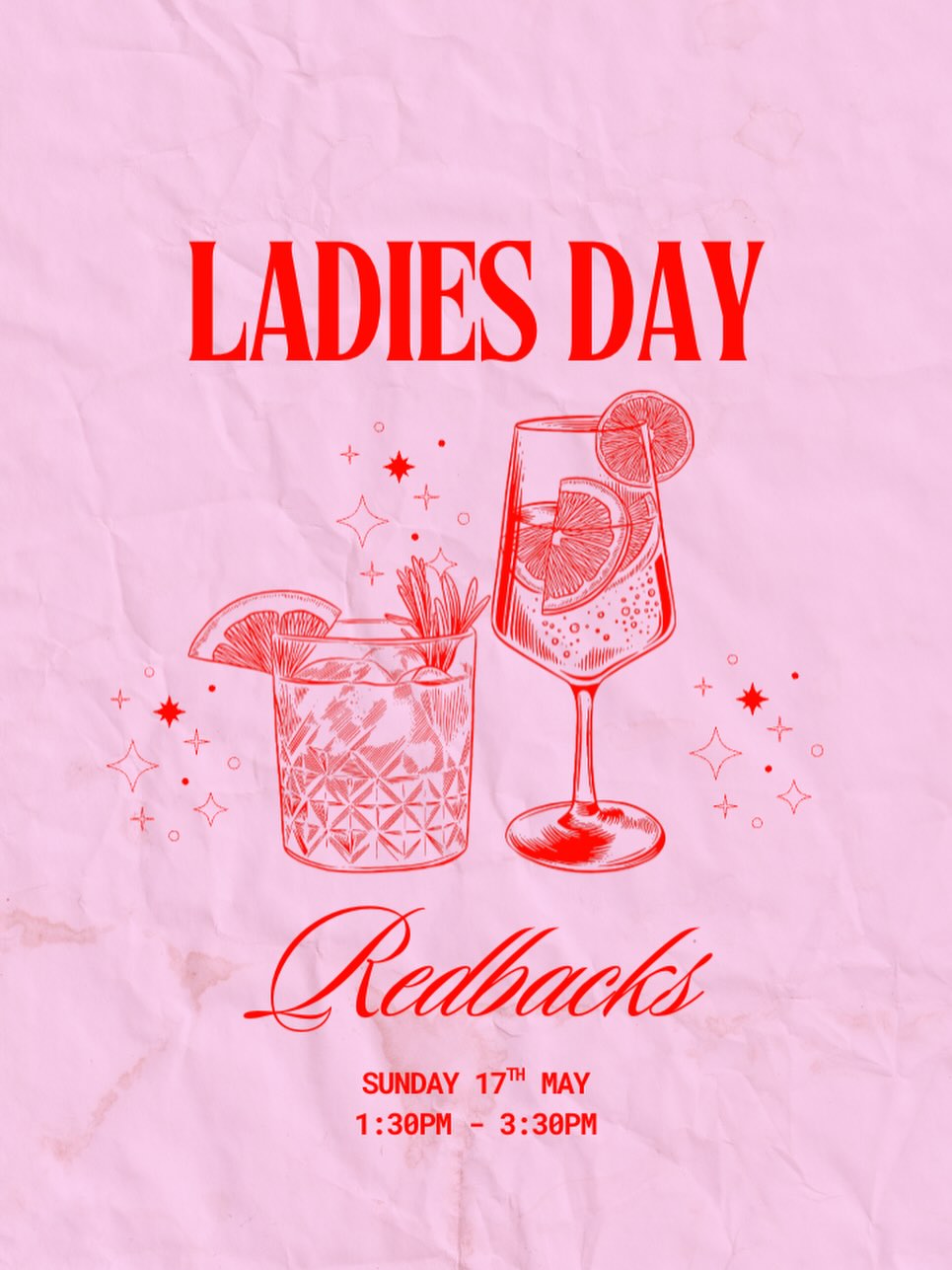 🥂 LADIES DAY | SAVE THE DATE🥂
Join us on Sunday 17th May to celebrate the amazing mums, volunteers & players that are the heart and soul of Mudgeeraba Redbacks 🩷
LINK IN THE BIO TO SECURE YOUR TICKETS 🎀🥂
TWO PACKAGES TO CHOOSE FROM:
🎀 Pink Package 2hrs (unlimited drinks and food)
🌹Red Package 3hrs (unlimited drinks and food)