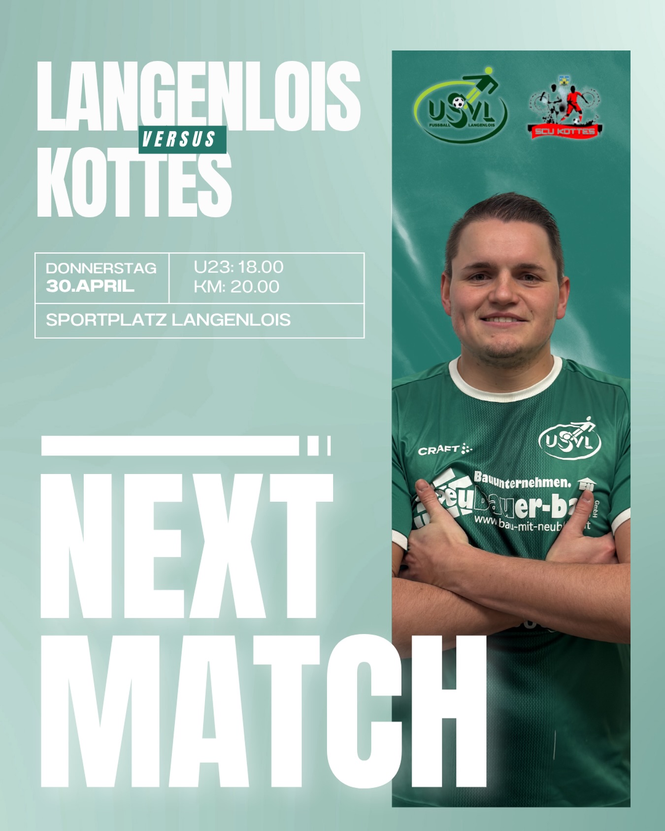 NEXT MATCH 💚🤍
Viel Zeit zum Feiern bleibt nicht –
nach dem Derbysieg heißt es sofort wieder: Fokus nach vorne! 💪
👉 Bereits am Donnerstag wartet die nächste Aufgabe:
Heimspiel gegen den SCU Kottes.
Ein weiteres Topspiel, denn der aktuelle Viertplatzierte hat in der Rückrunde stark performt. 🔥
Wir stellen uns auf ein intensives und spannendes Match ein.
Anpfiff:
18:00 Uhr – U23
20:00 Uhr – Kampfmannschaft
Kommt vorbei und unterstützt unsere Jungs! 🙌
#forzausvl #nextmatch #loiserjungs #wirfürlangenlois #heimspiel