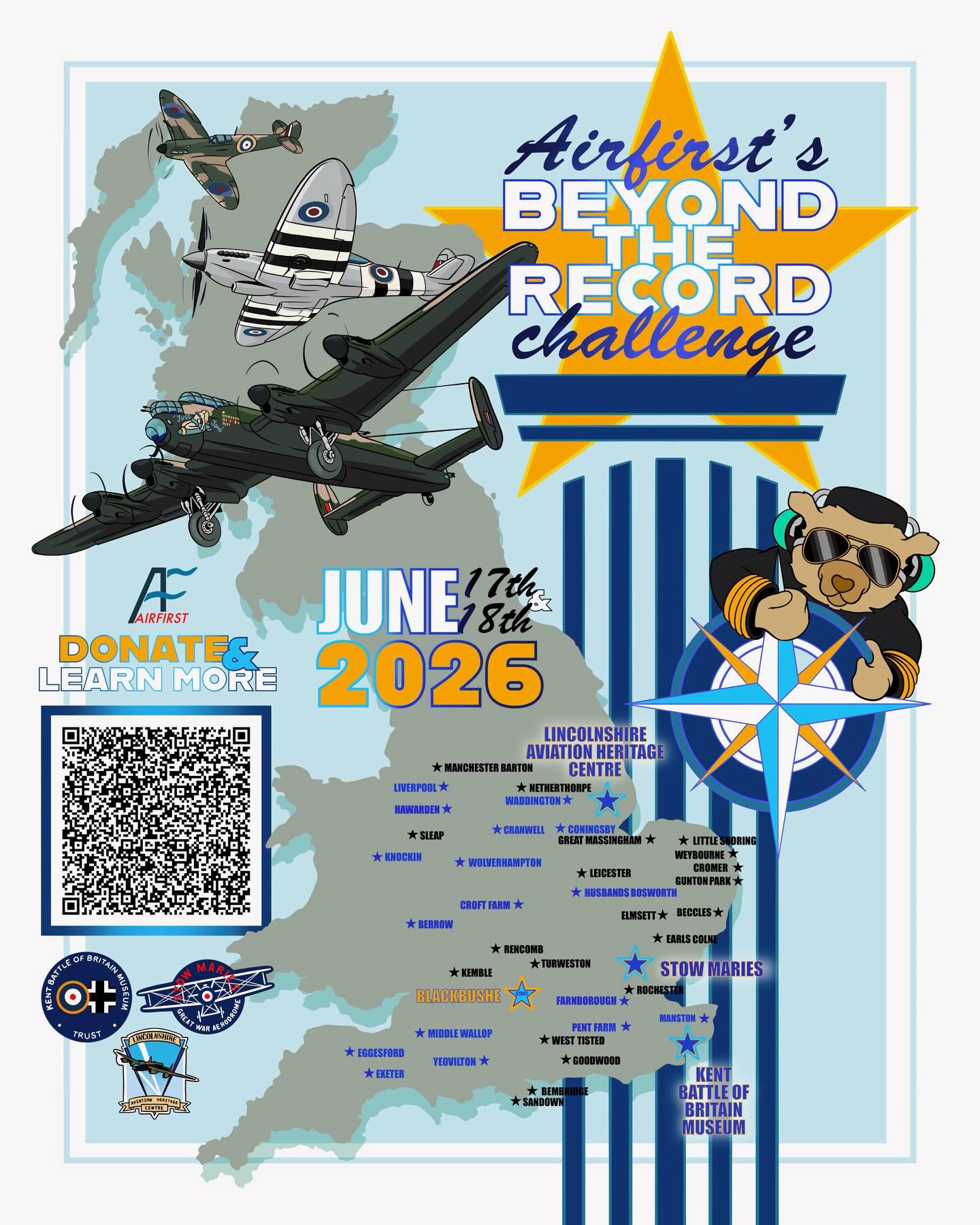 Barton Aerodrome is proud to be one of the stops in the upcoming โBeyond the Recordโ charity challenge on 17th-18th June.
Emma and her team from Blackbushe will attempt to visit 130 airfields in 24 hours, raising funds for three vital aviation heritage charities that work tirelessly to preserve the aircraft, stories and history that shaped aviation.
Weโre delighted to support their mission of remembrance and preservation.
If you can, please donate or share to help keep these historic sites alive for future generations โ๏ธโ๏ธ.
Scan the QR code or click the link below !!
https://gofund.me/7f6cfcaee