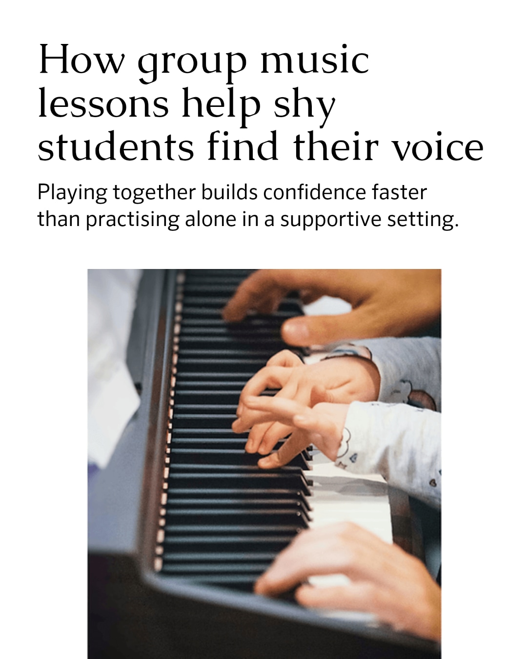 Group music learning offers shy students a chance to find their voice in a supportive setting. Playing with others helps build confidence faster than practising alone, as students learn to listen, respond, and feel part of a team. This friendly environment encourages small steps that lead to big progress.
We offer several group lesson options at Newpark! Check them out at www.newparkmusic.ie