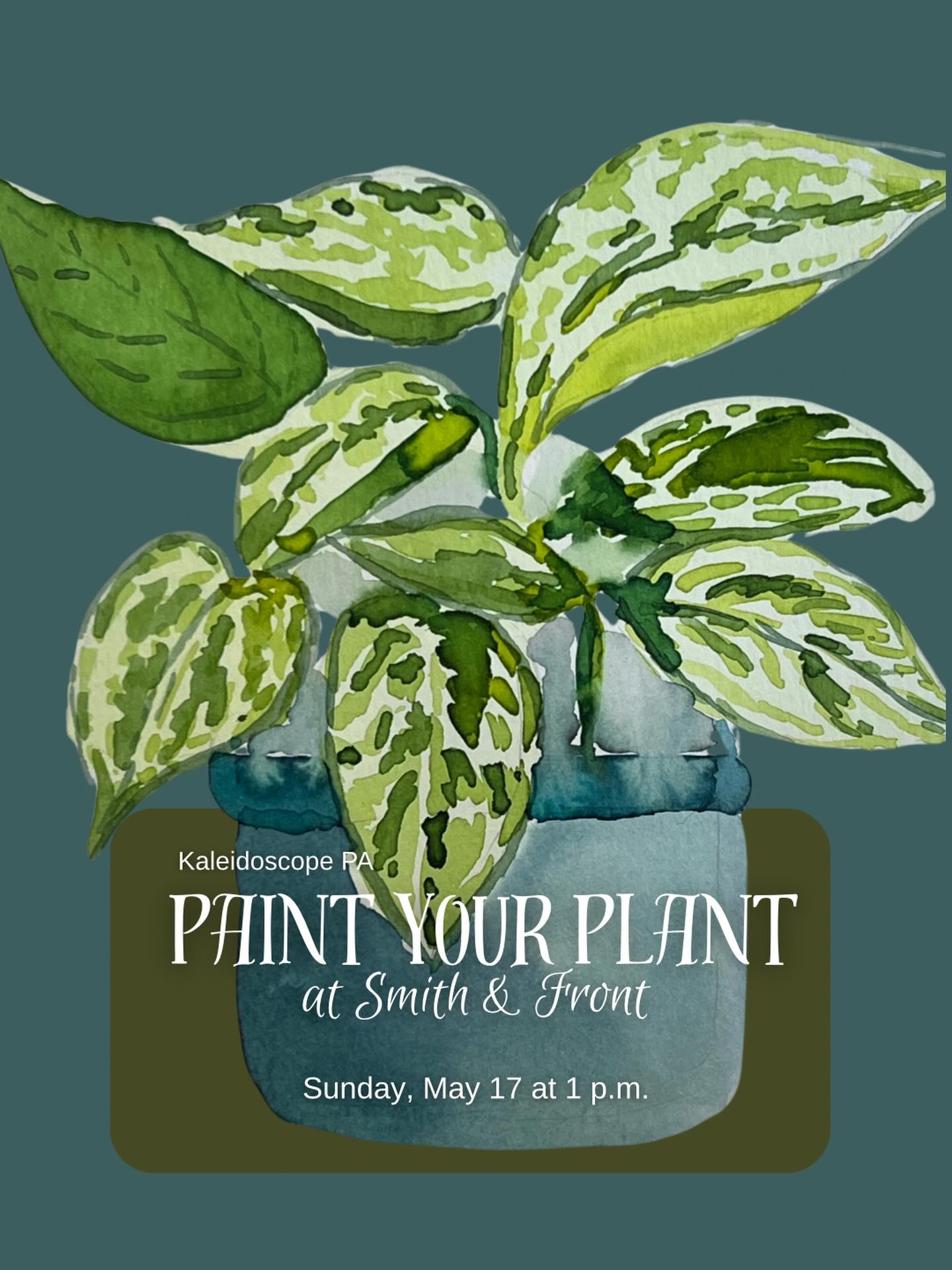 Kaleidoscope PA and Smith and Front are partnering for a “Paint Your Plant” watercolor class on May 17 at 1 pm. Each participant will get their own houseplant and then paint a watercolor of it. Join us for this relaxing and creative experience! Link to register in bio.
#bellefontepa
#statecollegeartist
#happyvalleypa