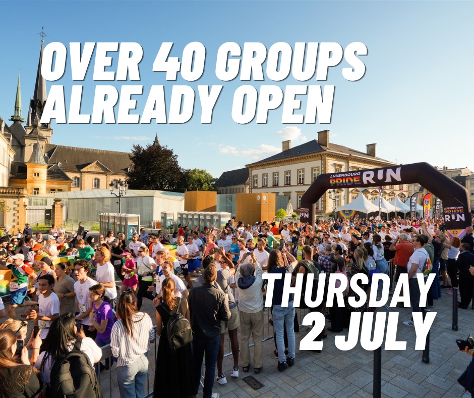 𝗪𝗲’𝘃𝗲 𝗽𝗮𝘀𝘀𝗲𝗱 𝗮𝗻 𝗲𝘅𝗰𝗶𝘁𝗶𝗻𝗴 𝗺𝗶𝗹𝗲𝘀𝘁𝗼𝗻𝗲: 40+ groups already registered for the Luxembourg Pride Run.
𝘾𝙤𝙢𝙥𝙖𝙣𝙞𝙚𝙨, 𝙖𝙨𝙨𝙤𝙘𝙞𝙖𝙩𝙞𝙤𝙣𝙨, 𝙛𝙤𝙪𝙣𝙙𝙖𝙩𝙞𝙤𝙣𝙨, 𝙞𝙛 𝙮𝙤𝙪 𝙝𝙖𝙫𝙚𝙣’𝙩 𝙤𝙥𝙚𝙣𝙚𝙙 𝙮𝙤𝙪𝙧 𝙜𝙧𝙤𝙪𝙥 𝙮𝙚𝙩, 𝙣𝙤𝙬 𝙞𝙨 𝙩𝙝𝙚 𝙩𝙞𝙢𝙚:
👉 https://www.luxembourgpriderun.lu