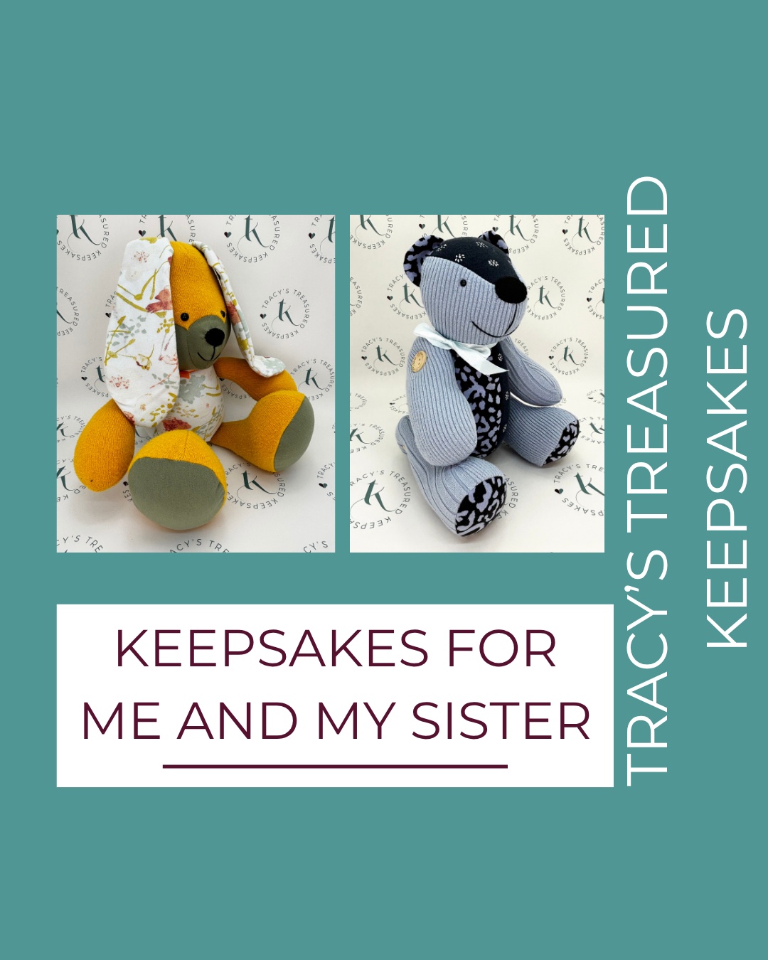 When Barbara and Linda booked in together to have a collection of keepsakes made in memory of their mum, they each gave me a selection of clothes they wanted using.
I created two patchwork cushions, a bunny, and a bear, ensuring both sisters have keepsakes that honour their mum while reflecting what matters most to each of them individually.
Unfortunately I didn't photograph the cushions, but the bunny and bear turned out beautifully!
#TracysTreasuredKeepsakes #SmallBusinessUK #PersonalisedKeepsakes #HertsCustomKeepsakes #HandmadeGiftsUK