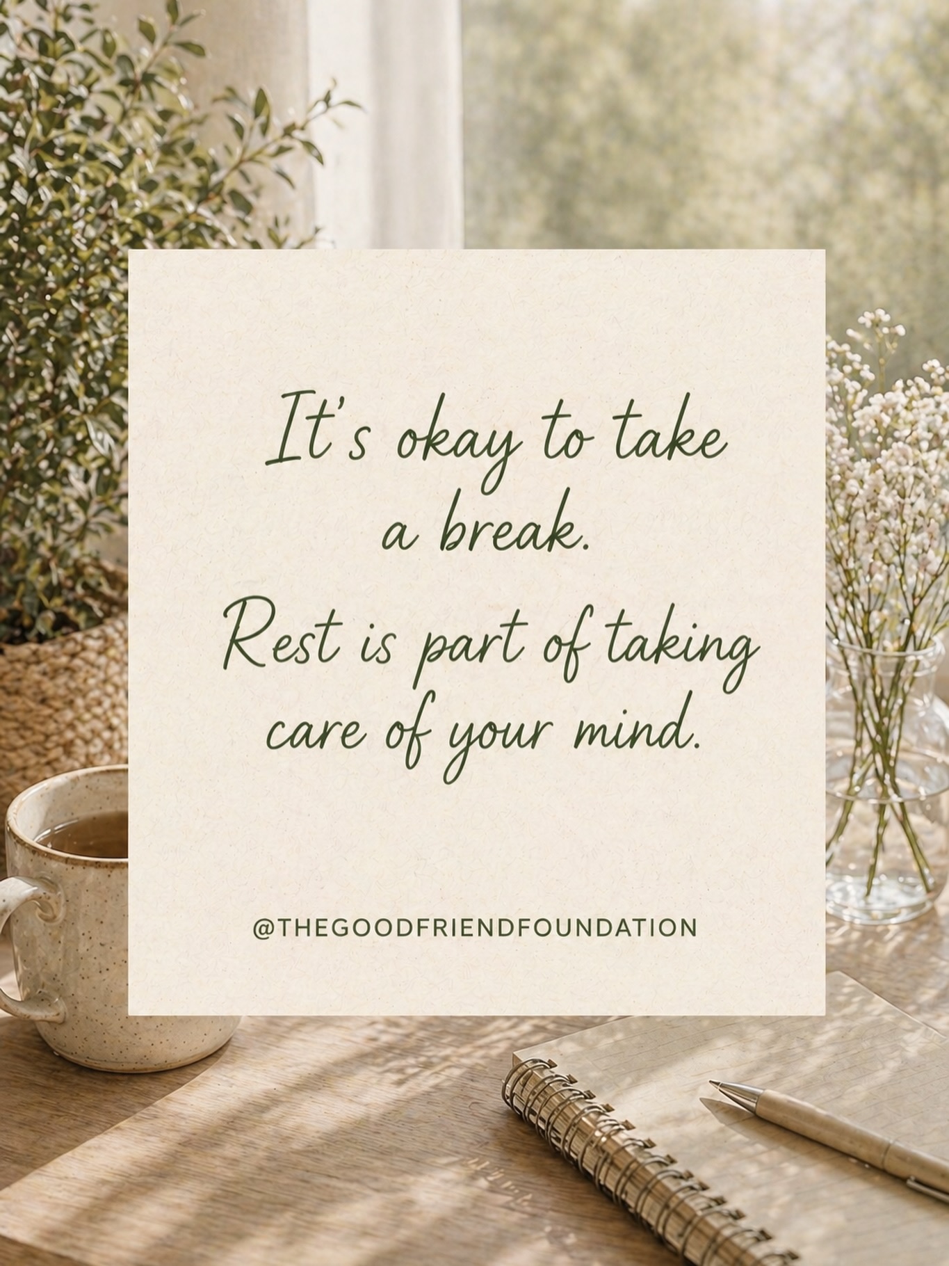 It’s okay to take a break.
Rest is part of taking care of your mind.
Está bien tomarte un descanso.
Descansar es parte de cuidar tu mente.