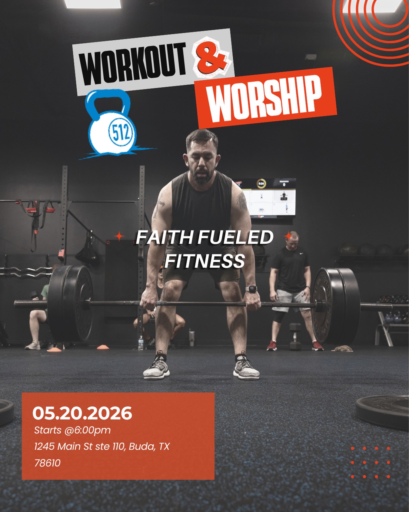 Come join us May 20th at 6pm for our next Workout and Worship Event🙌💪
Come move your body, lift your spirit and connect with an amazing community.
All fitness levels welcome. Message us now to get booked!😁
