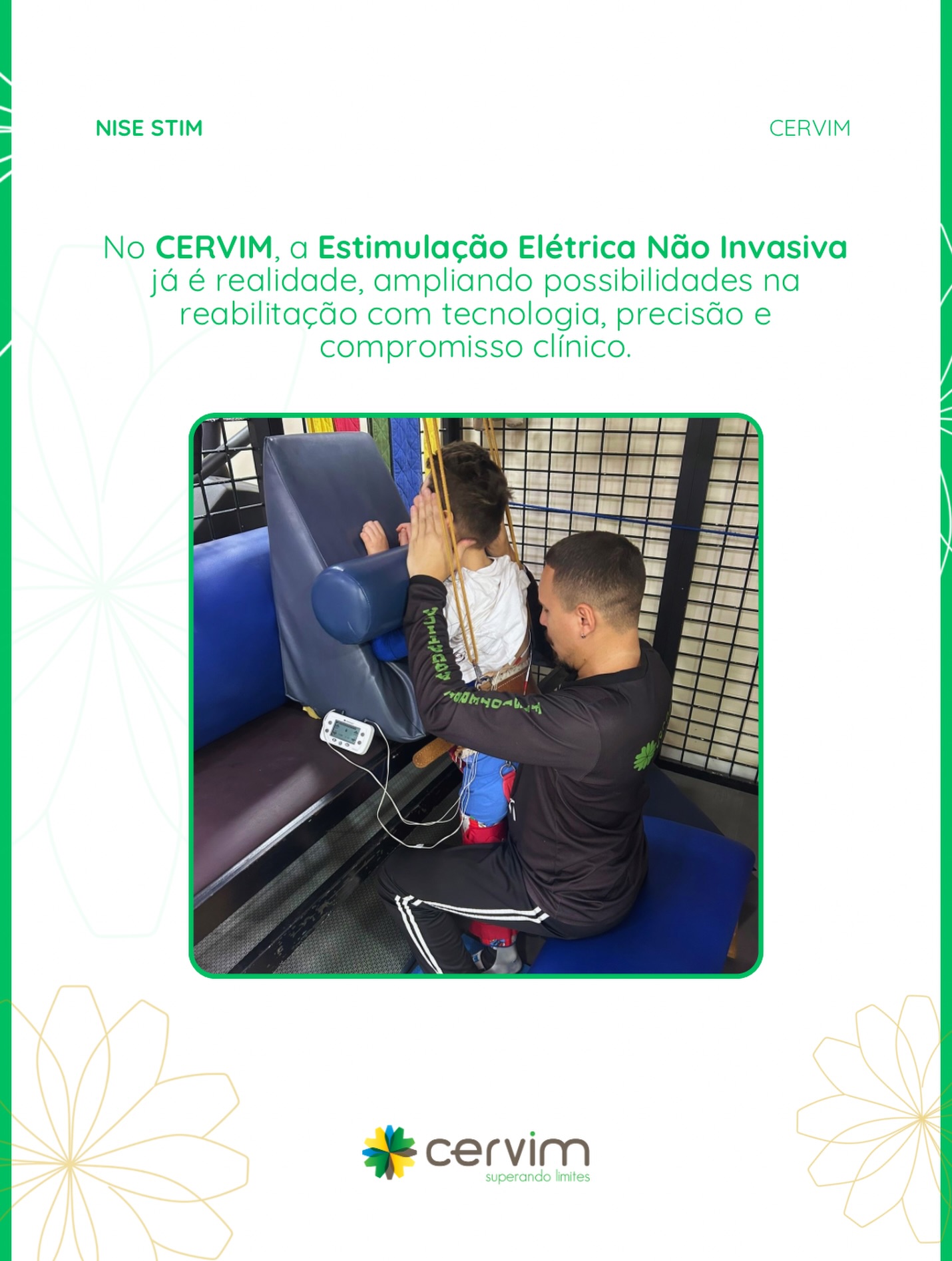 O CERVIM segue avançando na integração entre ciência e prática clínica. Já estamos utilizando a Estimulação Elétrica Não Invasiva (NISE Stim) como parte dos nossos protocolos de Fisioterapia, potencializando os resultados na reabilitação. Recebemos o curso pela 1ª vez no Brasil no mês passado e já faz parte da nossa rotina.
Essa tecnologia atua com estímulos específicos e controlados, contribuindo para a ativação neuromuscular, melhora do controle motor e evolução funcional dos pacientes. Sua aplicação é confortável, segura e alinhada às necessidades individuais de cada caso.
Mais do que incorporar novos recursos, nosso compromisso é com a qualidade do cuidado. Cada tecnologia utilizada no CERVIM passa por critérios técnicos e é aplicada por profissionais capacitados, sempre com foco em resultados consistentes e na funcionalidade do paciente.
Seguimos evoluindo para oferecer uma reabilitação cada vez mais eficiente, humanizada e baseada em evidências.
#eletroterapia #NiseStim #eletricalstimulation #Cervim20Anos #reabilitacao