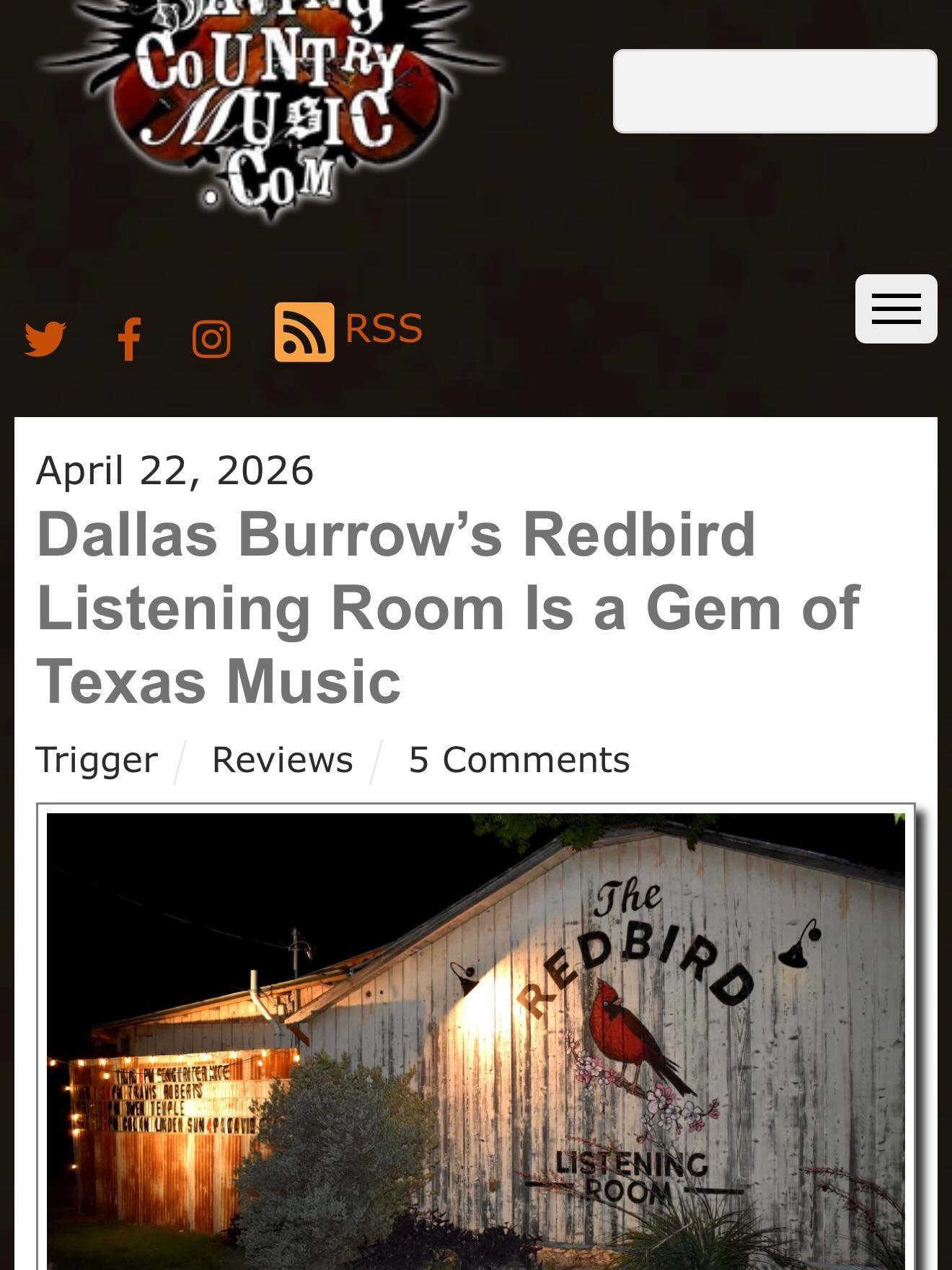 A couple weeks ago, the good folks over at @saving_country_music came down to hang at the Redbird @theredbirdnbtx for Songwriter’s night and wrote this incredible piece about our venue, and the amazing community of songwriters who make it so special. Big thanks to Trigger for the kind words, and for shining a light on all we do!
Check out the feature on their IG page or head over to the website for the full article