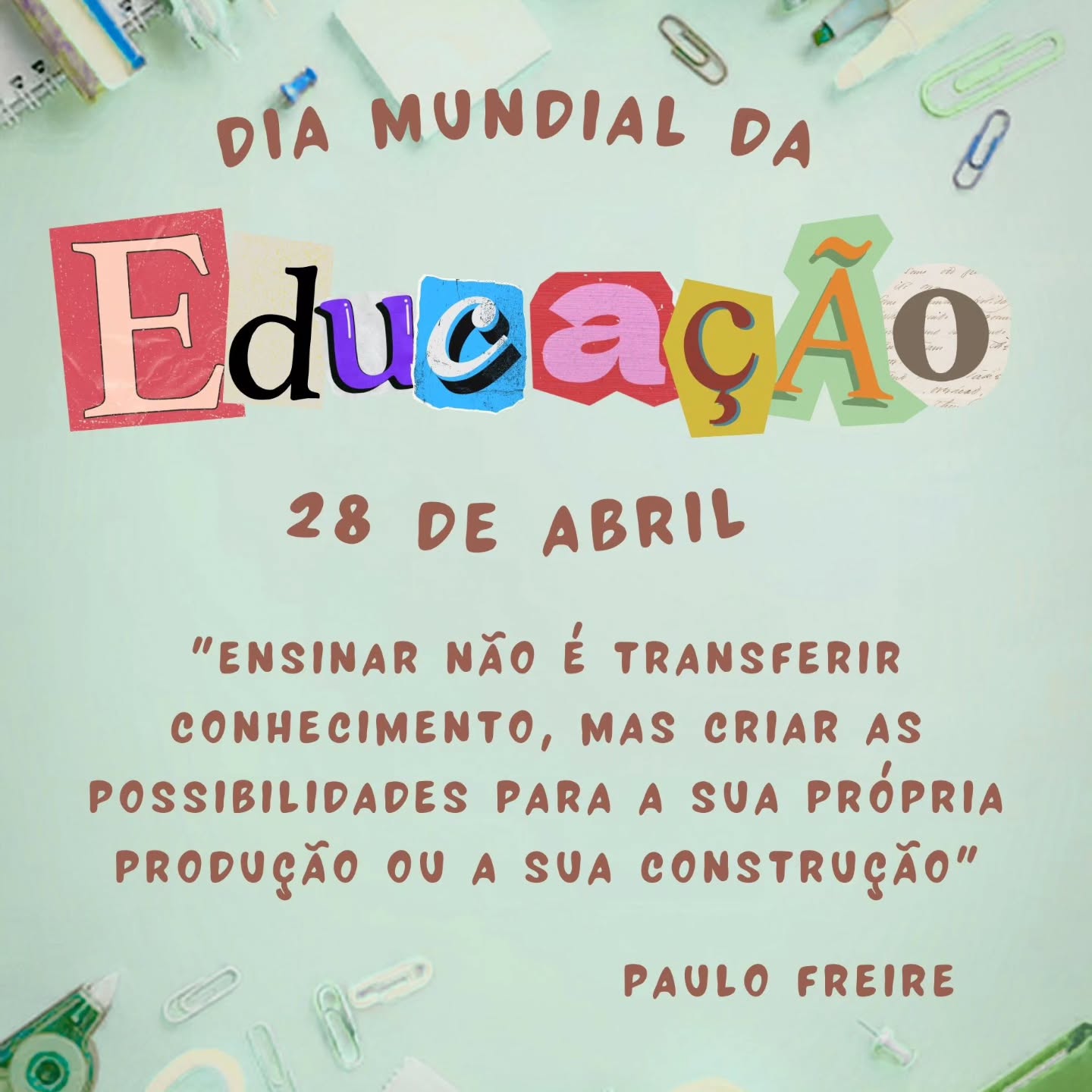 Hoje, 28 de abril, chega ao fim — mas o significado do Dia Mundial da Educação permanece.
Ao longo deste dia, celebramos aquilo que transforma vidas todos os dias: o poder de ensinar, aprender e evoluir. A educação não acontece apenas dentro da sala de aula, ela está nos gestos, nas descobertas, nas conexões e no cuidado com cada criança.
Encerramos este dia com a certeza de que educar é plantar sementes que florescem por toda a vida. E amanhã, seguimos com o mesmo propósito: formar, acolher e transformar futuros.
Feliz Dia Mundial da Educação! 📚✨
#DiaMundialDaEducação #EducaçãoTransforma #EnsinarComAmor #AprenderSempre #FuturoMelhor PropósitoNaEducação