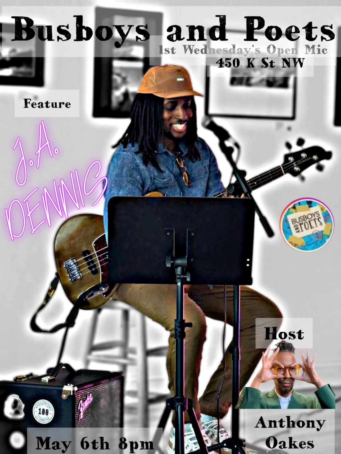 1st Wednesday's Open Mic at Busboys and Poets will be off the chain!
All are welcomed. Singers, Poets, Spoken Word Artists, Comedians, Dancers, and Musicians, come get some stage time.
Feature: The amazing prolific Spoken Word Artist, Poet, Bass player J.A. Dennis.
Wednesday, May 6th at 8pm at 450 K St NW DC.
Tickets in here and in bio:
https://www.eventbrite.com/e/1st-wednesdays-open-mic-450-k-hosted-by-anthony-oakes-tickets-1054426160029
@busboysandpoets
#openmic #thingstodoindc #dcshows #busboysandpoets #anthonyoakes
