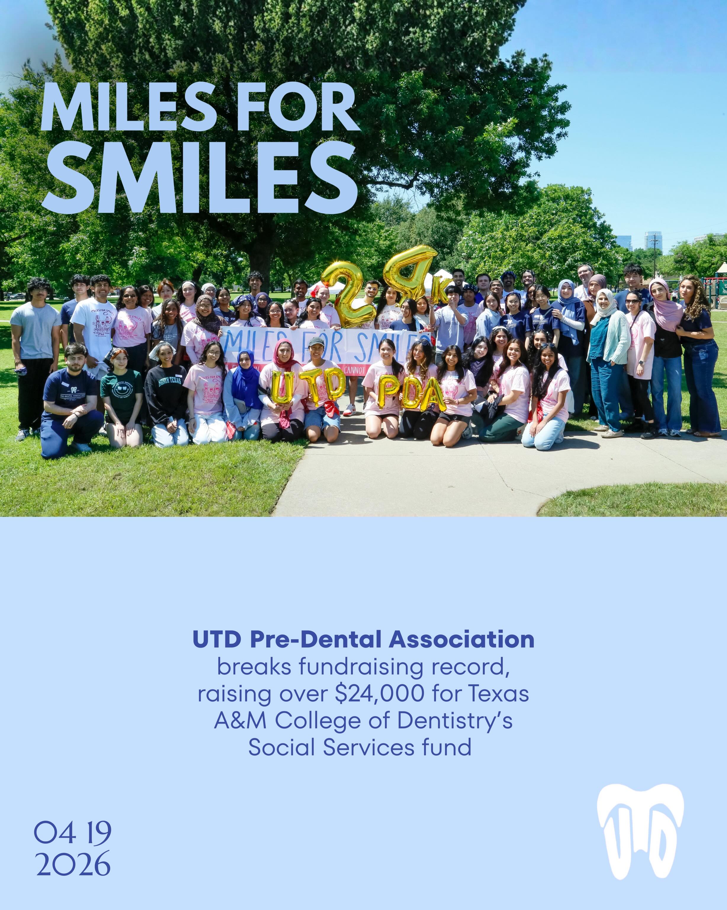 Thank you to everyone who fundraised and came to our annual Miles for Smiles!!! 😎🏃🏃♀️🏃♂️💨💨💨
We did absolutely amazing this year and even made history with the highest amount ever fundraised in PDA history!
Special thanks to @tamudental ! your mission continues to inspire us, and we’re honored to support the work you do in improving smiles and changing lives with the Social Services fund 🦷💙
Check out our LinkTree in bio to find the link to TAMCOD’s story about M4S!