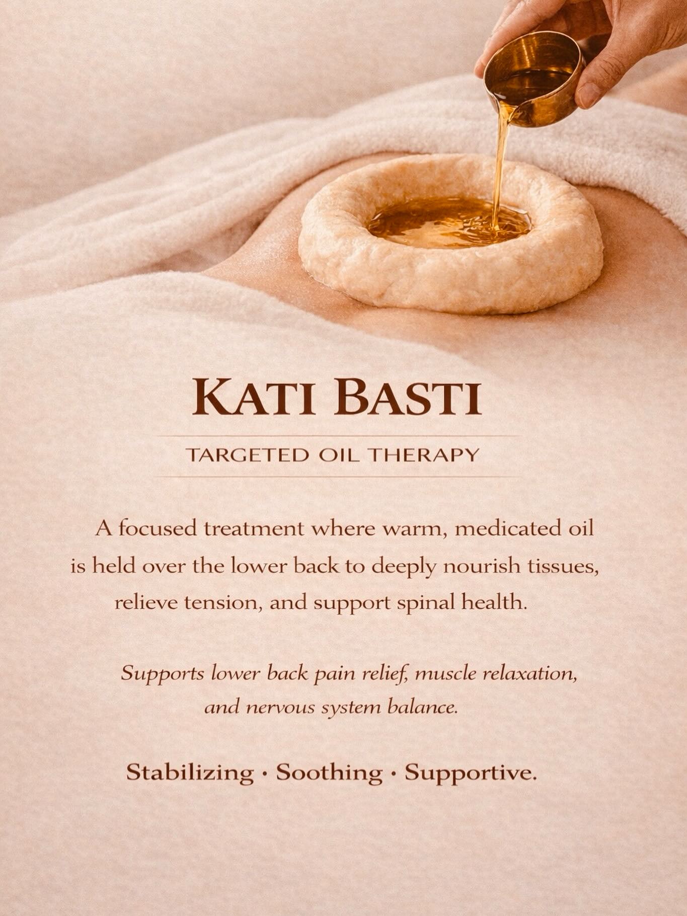 Lower back discomfort isn’t always just structural
In Ayurveda, this area is closely connected to Vata - the energy of movement, the nervous system, and stability
When Vata becomes imbalanced, it can show up as:
• tension
• dryness
• stiffness
• a feeling of instability in the body
Kati Basti works by applying steady warmth and oil directly to the area helping to soften, nourish, and calm the system
It’s not just about relieving discomfort
it’s about restoring support from within
This treatment can be especially helpful if you’ve been feeling:
• tight through the low back
• mentally overstimulated
• physically depleted
If your body has been asking for deeper support, this is a beautiful place to start
#ayurveda #ayurvedictreatments #katibasti #holistichealing #vataimbalance nervoussystemsupport lowerbackpainrelief