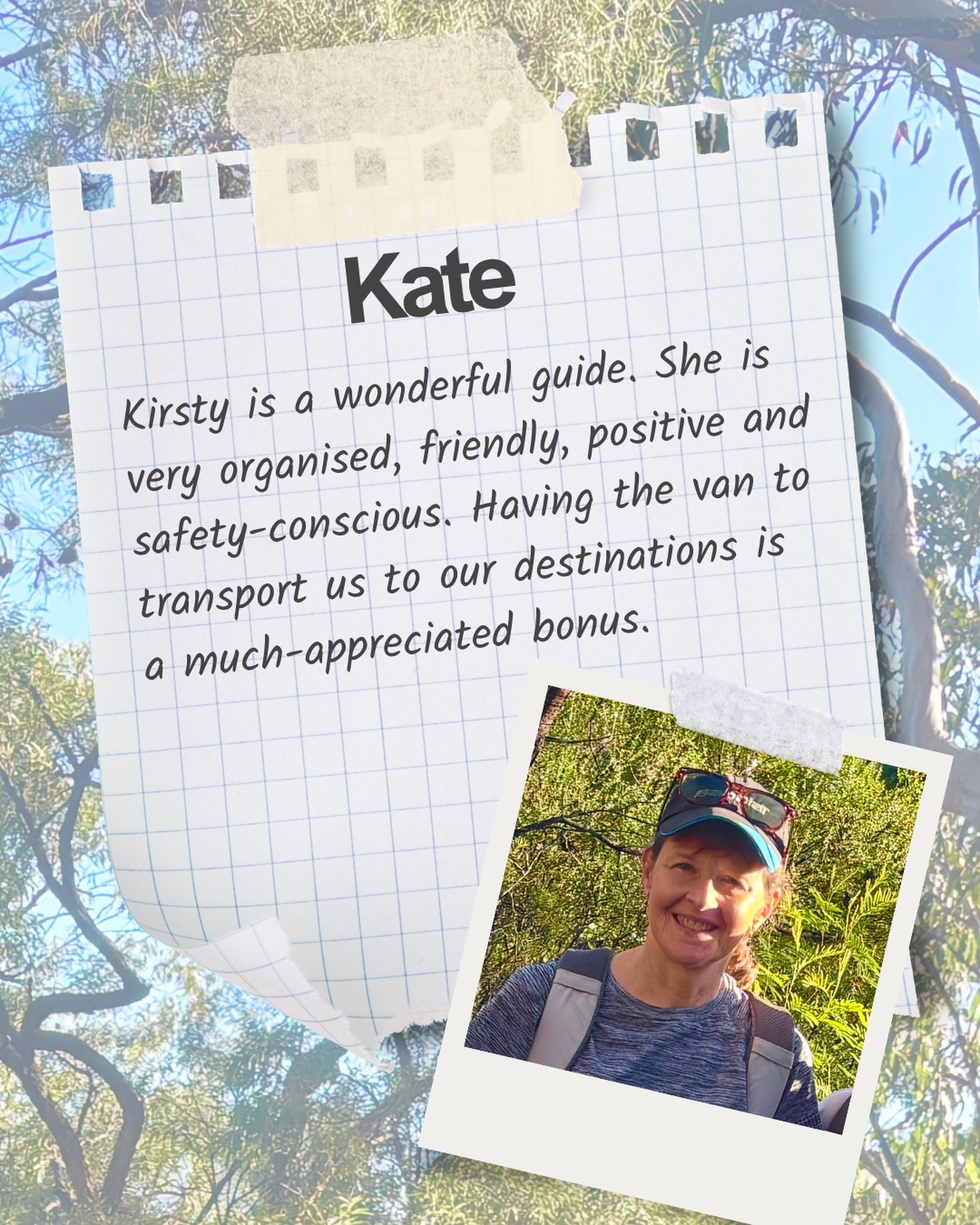 Thanks Kate 💚 The van sure is popular!
“I have done several Seek Sista activities over the last year and have really enjoyed all of them. Kirsty is a wonderful guide. She is very organised, friendly, positive and safety-conscious. Having the van to transport us to our destinations is a much-appreciated bonus. I would highly recommend Seek Sista if you want to explore our natural environment, improve your fitness and meet like-minded women.”
If you’re curious about joining in, you can read more kind words from other women. There are plenty more testimonials over on Google.