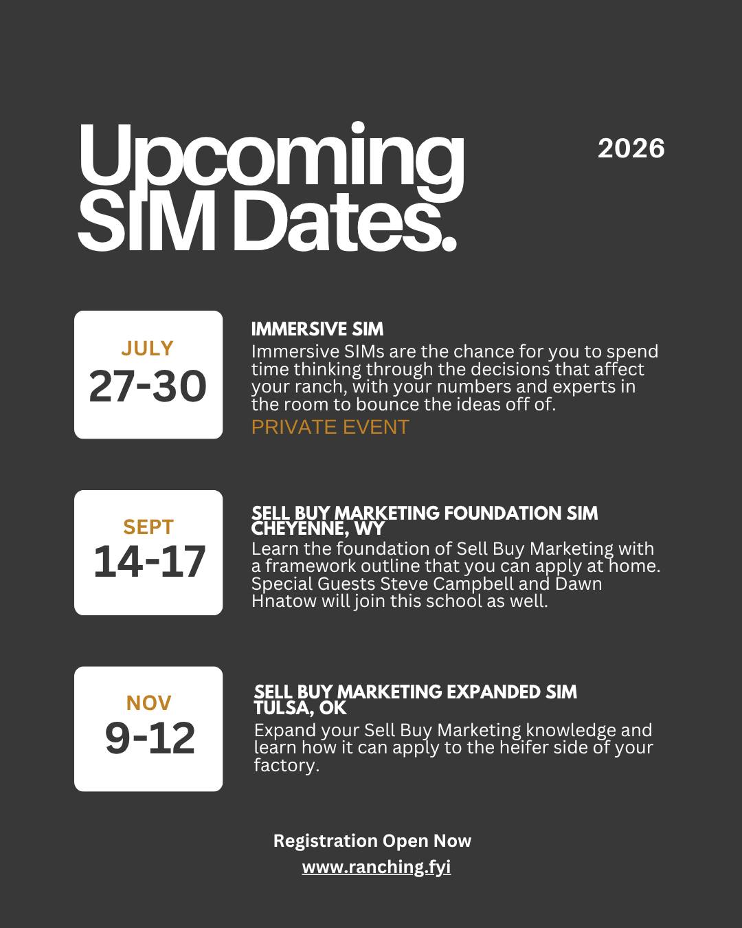 Here they are. New SIM dates—pick your room.
Every one of these rooms is capped at 36.
Everyone fills with operators who are serious about making better decisions—not just staying busy.
The only question is… which room are you walking into?
Comment the location you’re eyeing or drop “SIM” and we’ll get you the link 👇
Follow @Ranching.FYI and secure your seat before these fill up—because they will.
#ranchingfyi #sim2win #ranchingevents #sellbuy #decisionmaking