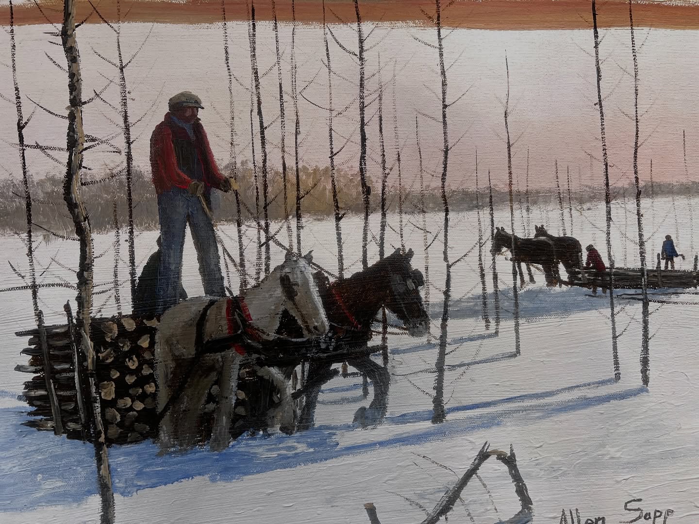 They Will Be Going Home by Allen Sapp.
In this evocative winter scene, the rhythm of work gives way to the quiet promise of home. Sapp captures the dignity of daily life with remarkable restraint—simple, direct, and profoundly human.
Acrylic on canvas
16 × 20 inches
From a private West Vancouver collection.
Available.
⸻
Hashtags (keep these)
#AllenSapp #CanadianArt #IndigenousArt #ArtCollector #FineArtCanada WestCoastArt OriginalArt ArtForSale CanadianArtist ArtGallery WinterScene ArtLovers