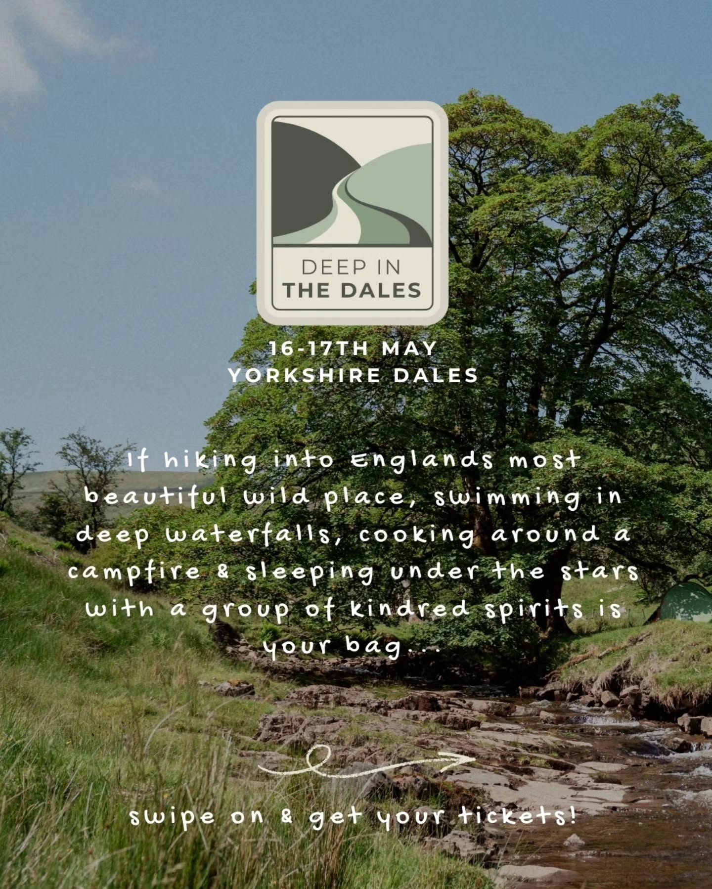 You are ALL are invited to Deep in the Dale 🏕 ⛰️
Our biggest group adventure (ever) is happening in just over two weeks & we are SO stoked for it.
@campwild.uk @kaylouhaskins & @gleavek are becoming the ultimate dream team to create an unforgettable 24 hours in one of the most beautiful & wildest places in England 🌿
Led by Kris, we will meet at Dent Train Station (drive & park or catch the train there) & hike across Whernside to our Wild Space, already set up for a group campout 🌾
After settling in & putting up our tents, we will be diving into crystal clear waterfalls & exploring this adventure playground all afternoon before group cookout, campfire stories & sleeping under the stars 👌🏼
Before waking up & doing it all again the next day 🙌🏼☀️🌿
Sound like your kind of adventure?
And want to meet 30 other kindred spirits whilst doing it?
There are 20 tickets left - lets go 💥
#community #adventure #camping #yorkshiredales #wildswimming
Adults only
Dogs welcome but on leads at all times
No facilties (but there will be a single portaloo)
Bring your own gear & food!
Photos by the boy @adventure_cal 💪🏼📷