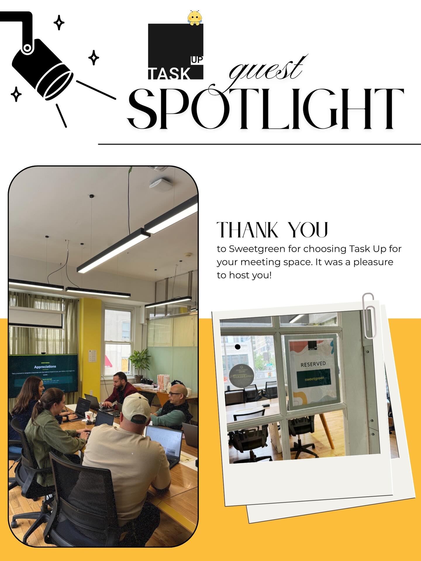 Guest spotlight for another wonderful group ✨ We love getting to host some of our Rittenhouse neighbors 🌆Come back soon Sweetgreen! 💚 #sweetgreen #philly #officelife #cowork #meetingspace