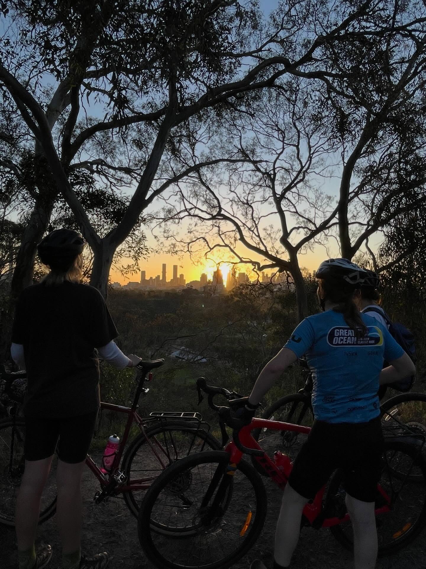 The sun has set on our Yarra Trails rides but you can still get some city views in! Come join us tomorrow (Wed) night for a spin up Edgar’s Creek! MEET AT BRUNSWICK VELODROME 6:15 for 6:30 roll out. Bring powerful lights, preferably helmet-mounted for riding trails after dark. Can’t wait! See you there!